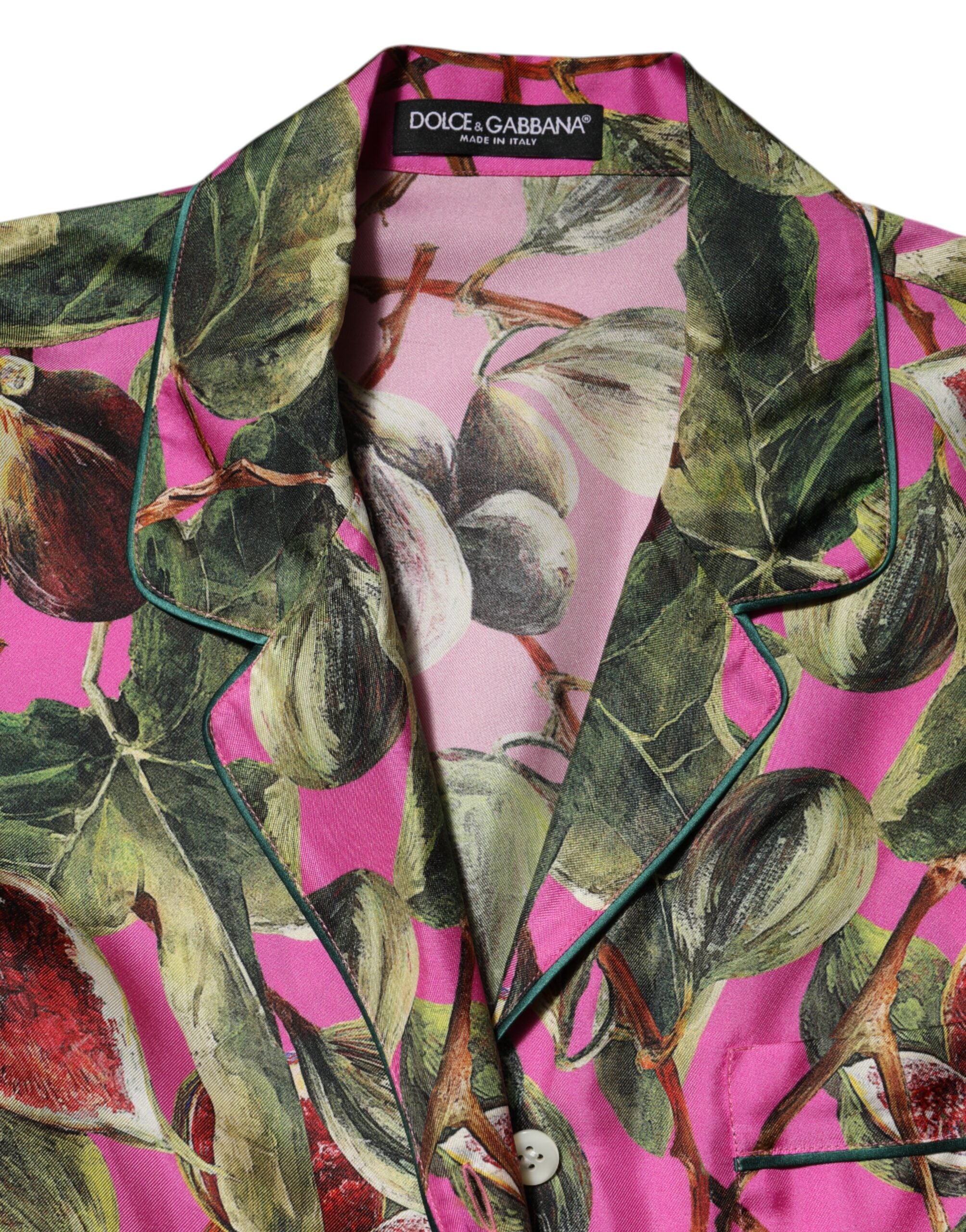 Dolce & Gabbana Hot Pink Feige Bedrucktes Seidenhemd Bluse Top