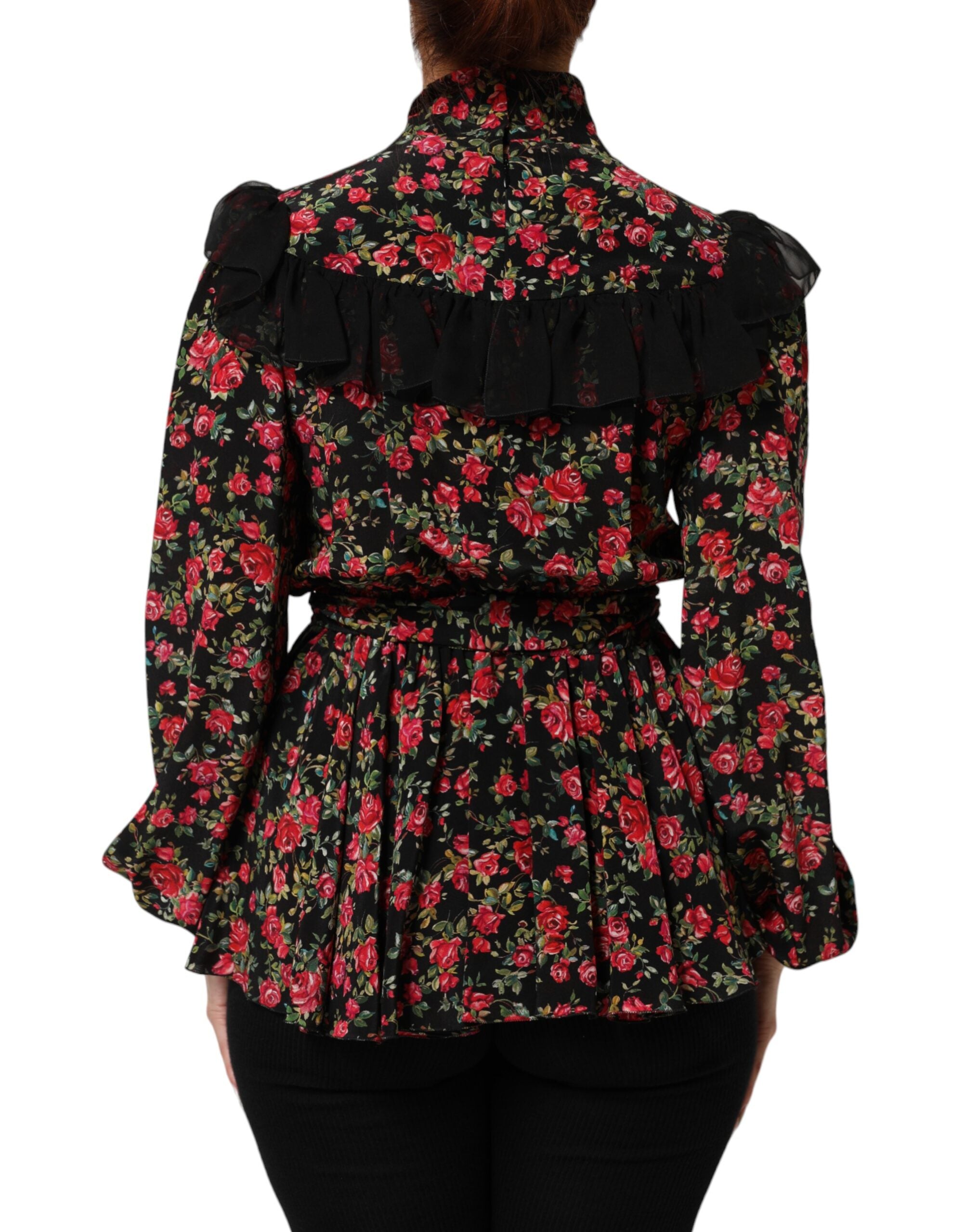 Dolce & Gabbana Schwarzes Blusentop mit Blumendruck und langen Ärmeln