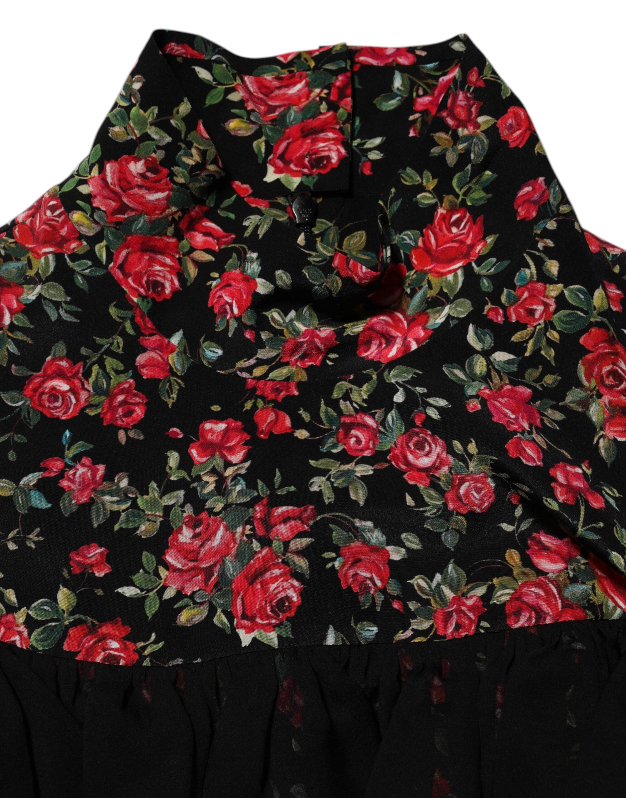 Dolce & Gabbana Schwarzes Blusentop mit Blumendruck und langen Ärmeln
