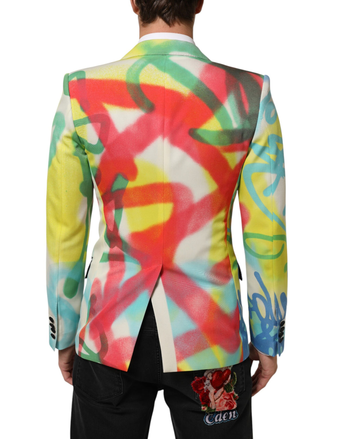 Dolce & Gabbana Multicolor Graffiti SICILIA 1 Knopf Herren Anzug Blazer