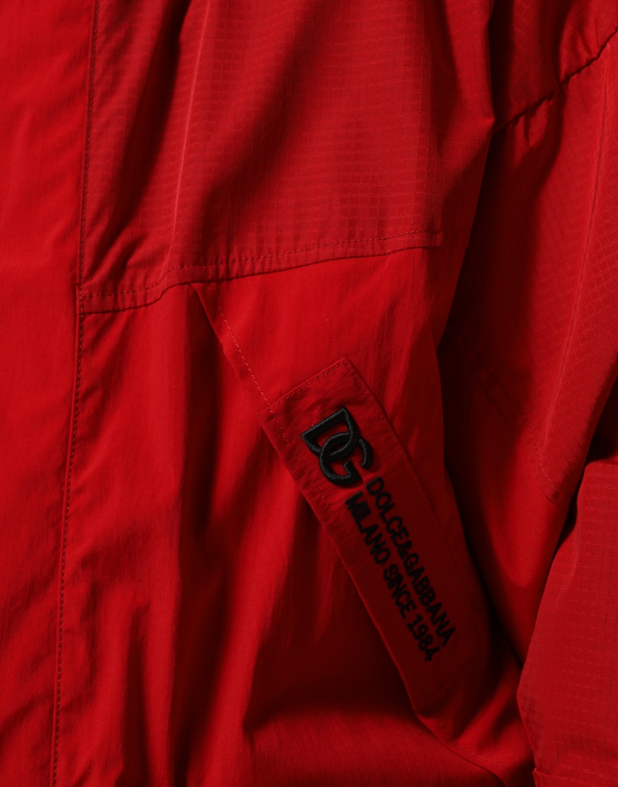 Dolce & Gabbana Rote Nylon Kapuzen-Parka-Jacke für Männer mit Reißverschluss