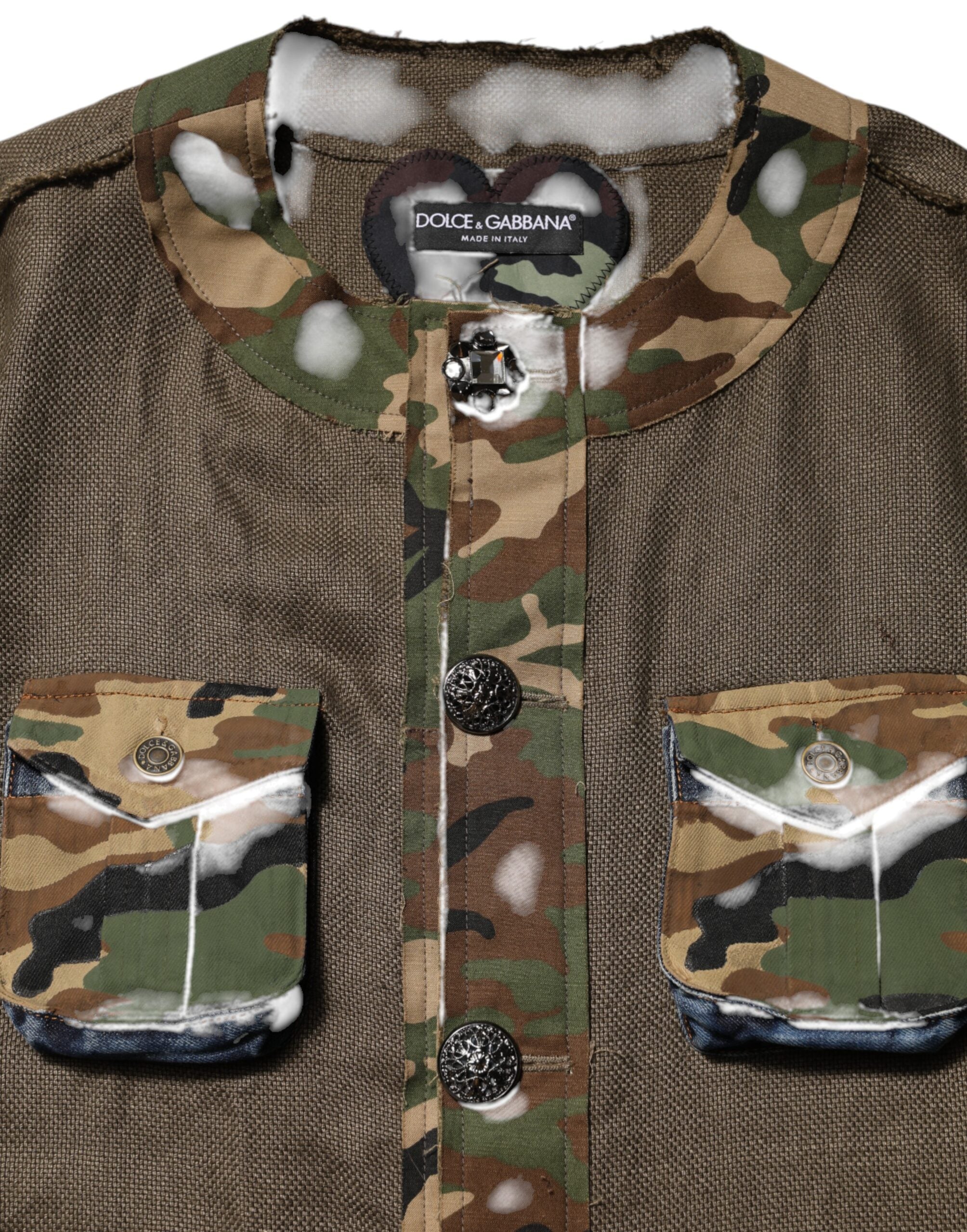 Dolce & Gabbana Braune Camouflage Leinenjacke mit Knopfleiste