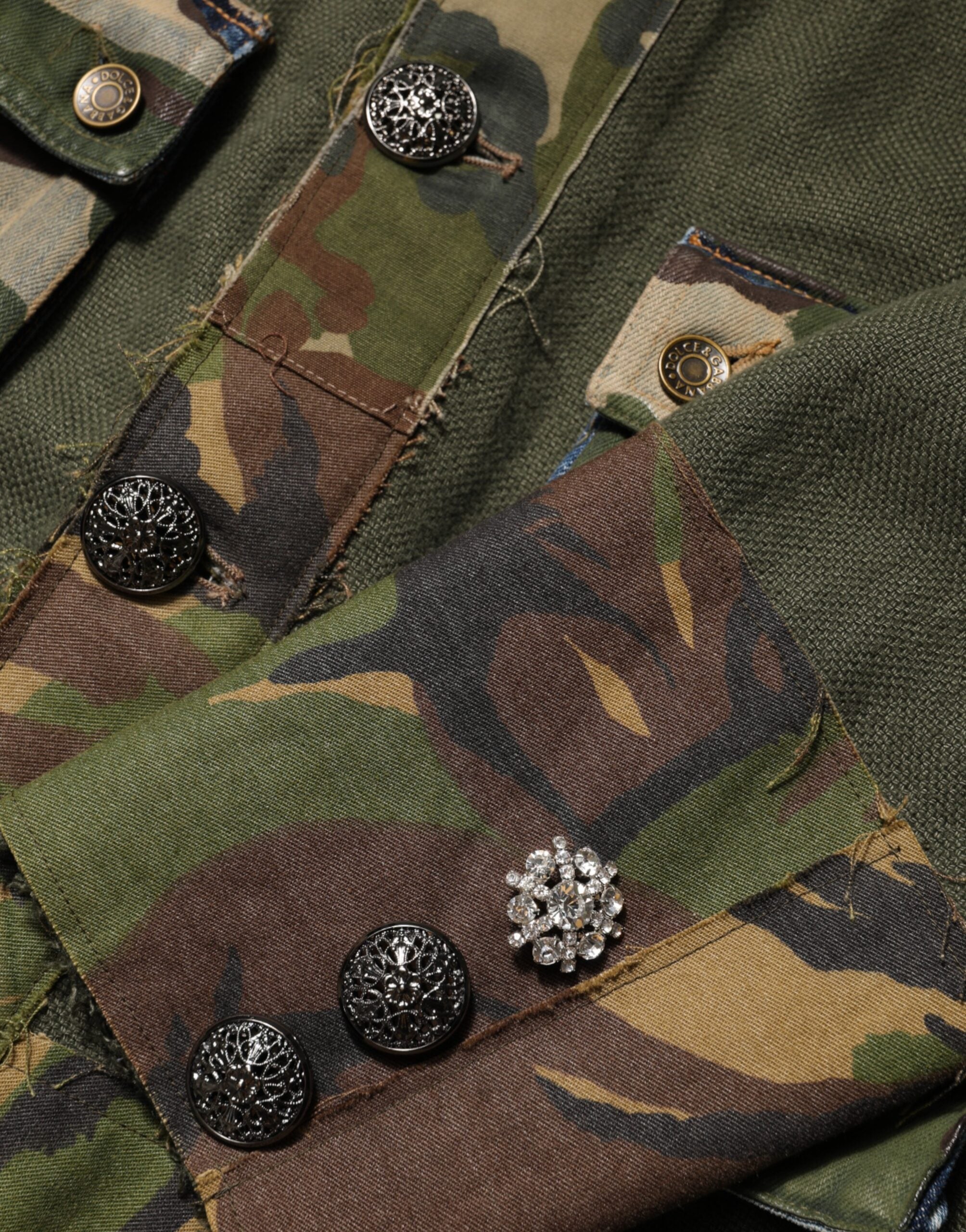 Dolce & Gabbana Braune Camouflage Leinenjacke mit Knopfleiste
