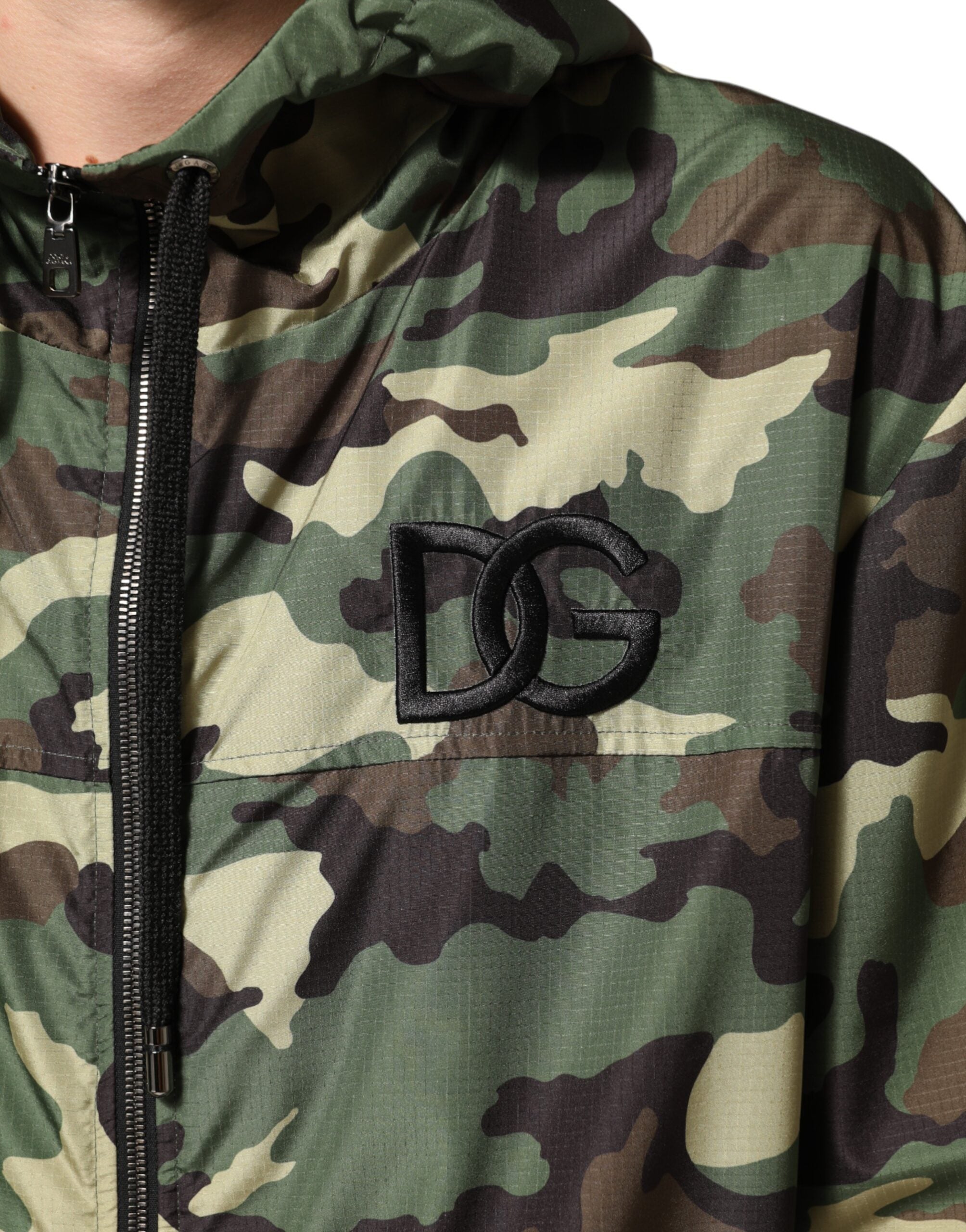 Dolce & Gabbana Grünes Tarnmuster Sweatshirt Jacke mit Kapuze