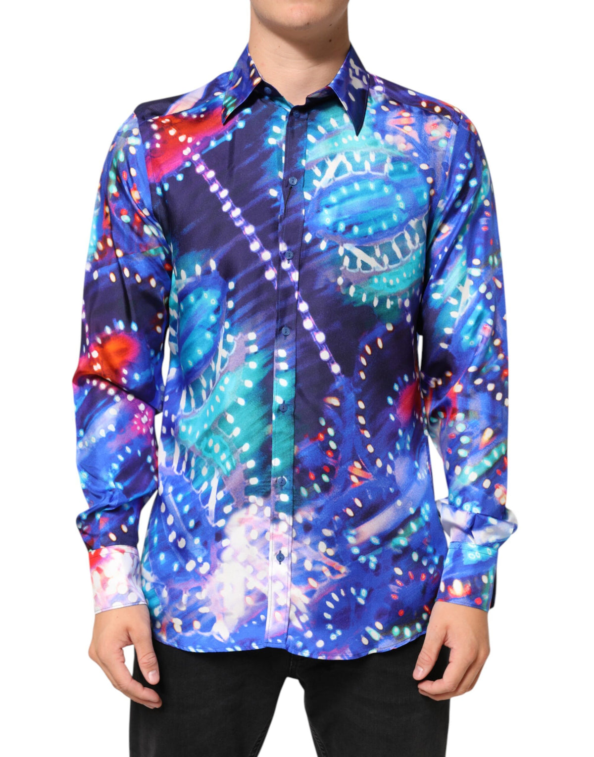 Dolce & Gabbana Multicolor Luminarie MARTINI Schlankes Herrenhemd