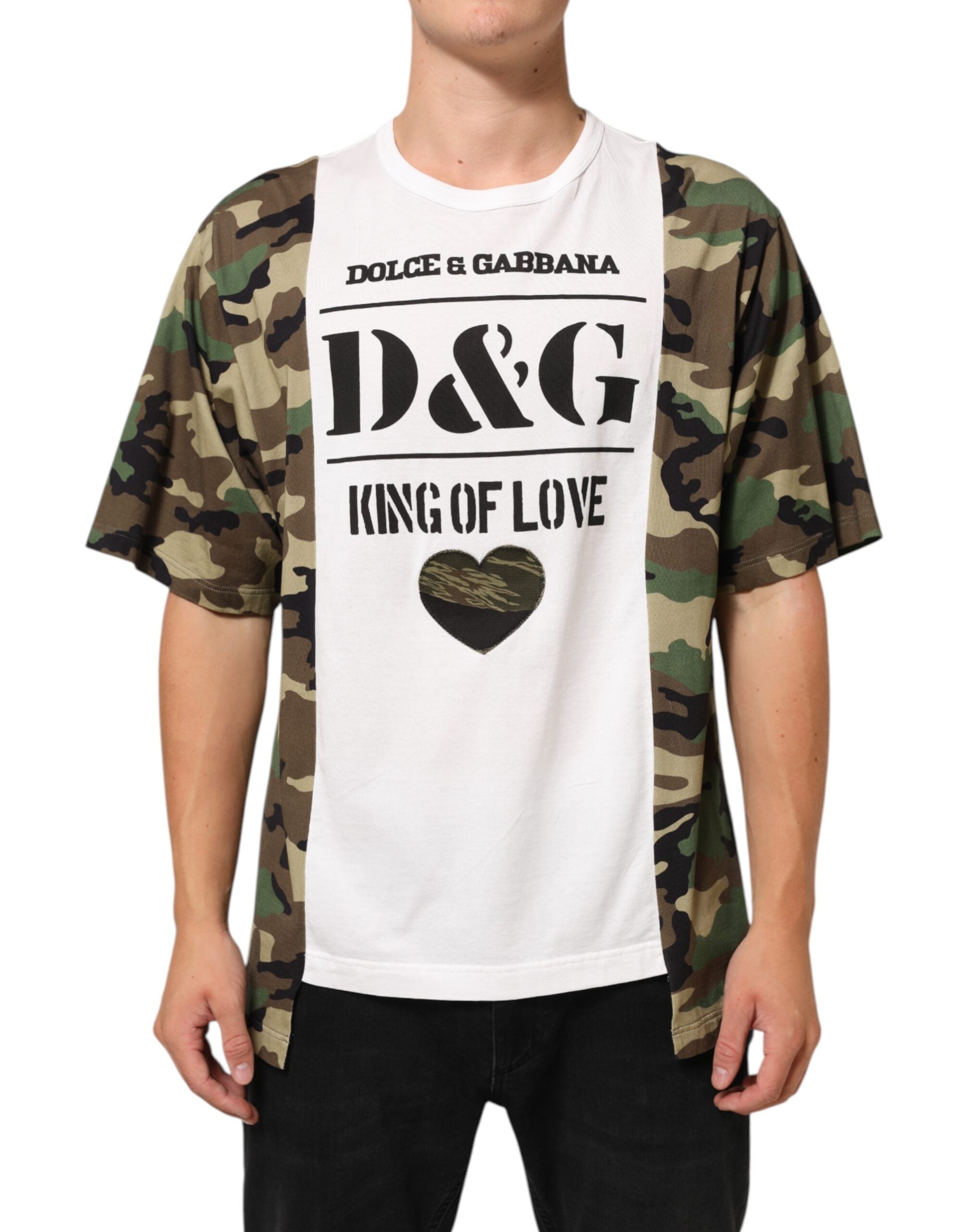 Dolce & Gabbana Weißes Logo Camouflage Rundhalsausschnitt Herren-T-Shirt