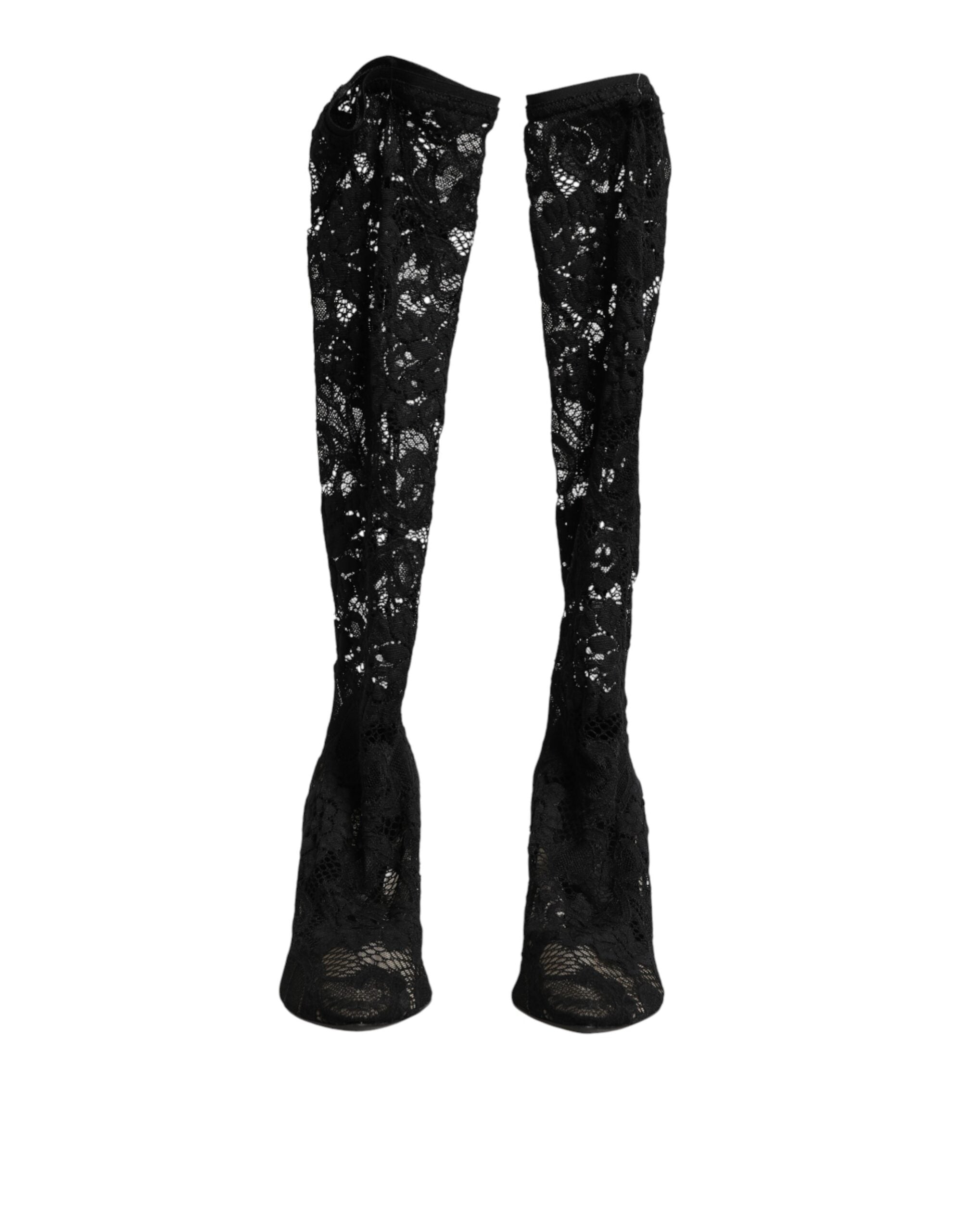 Dolce & Gabbana Schwarze Taormina-Spitzenstiefel mit Sockenoptik