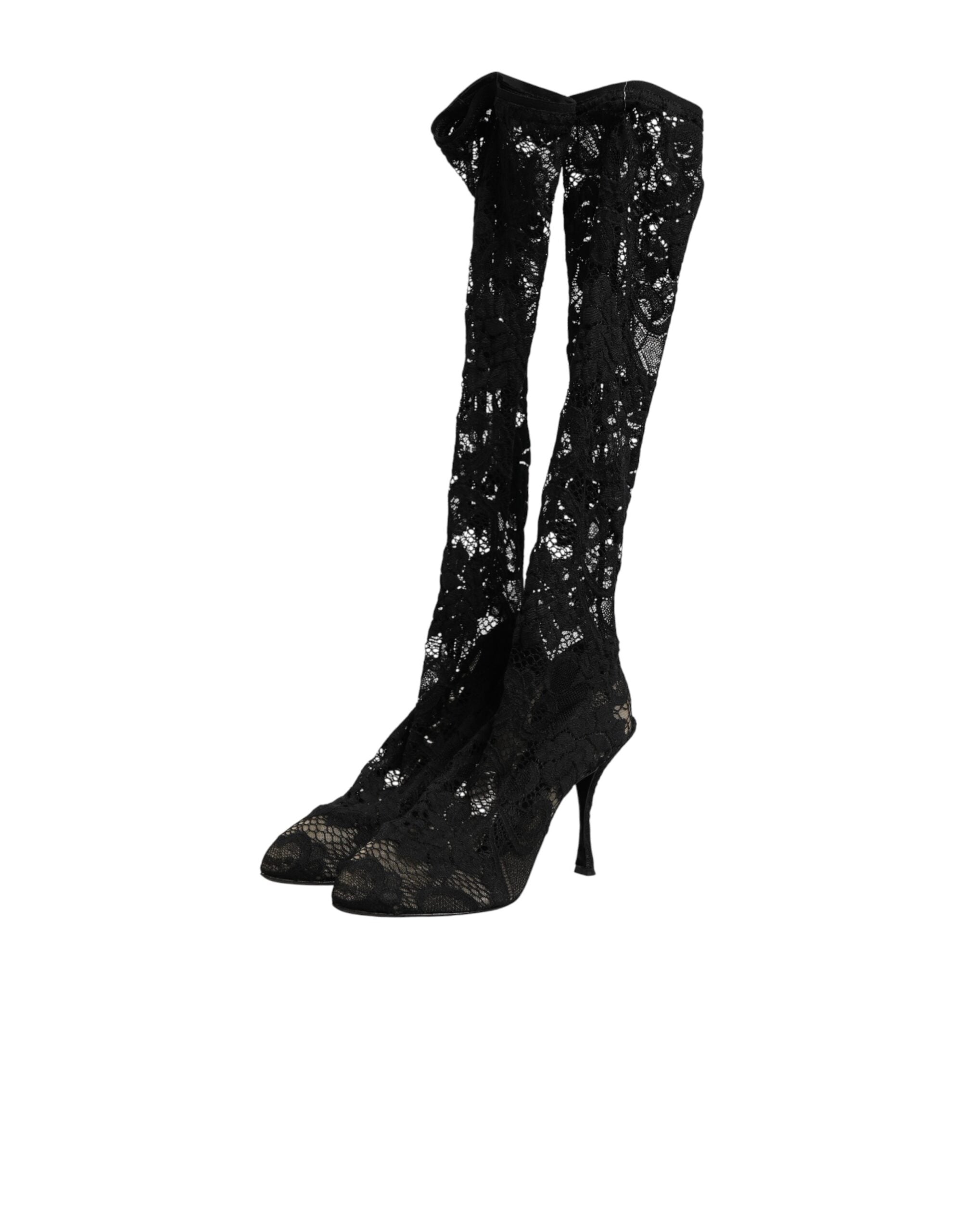 Dolce & Gabbana Schwarze Taormina-Spitzenstiefel mit Sockenoptik