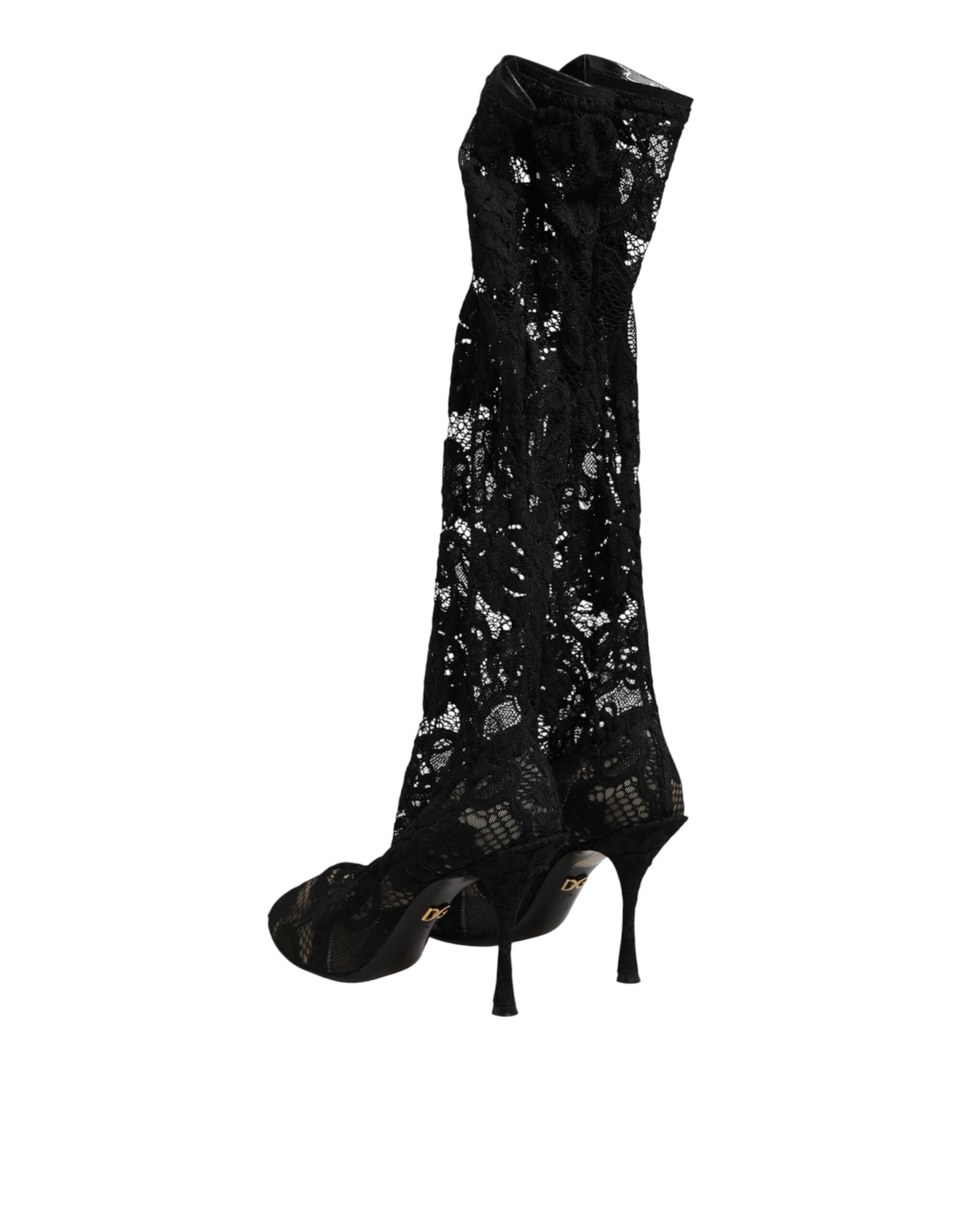 Dolce & Gabbana Schwarze Taormina-Spitzenstiefel mit Sockenoptik