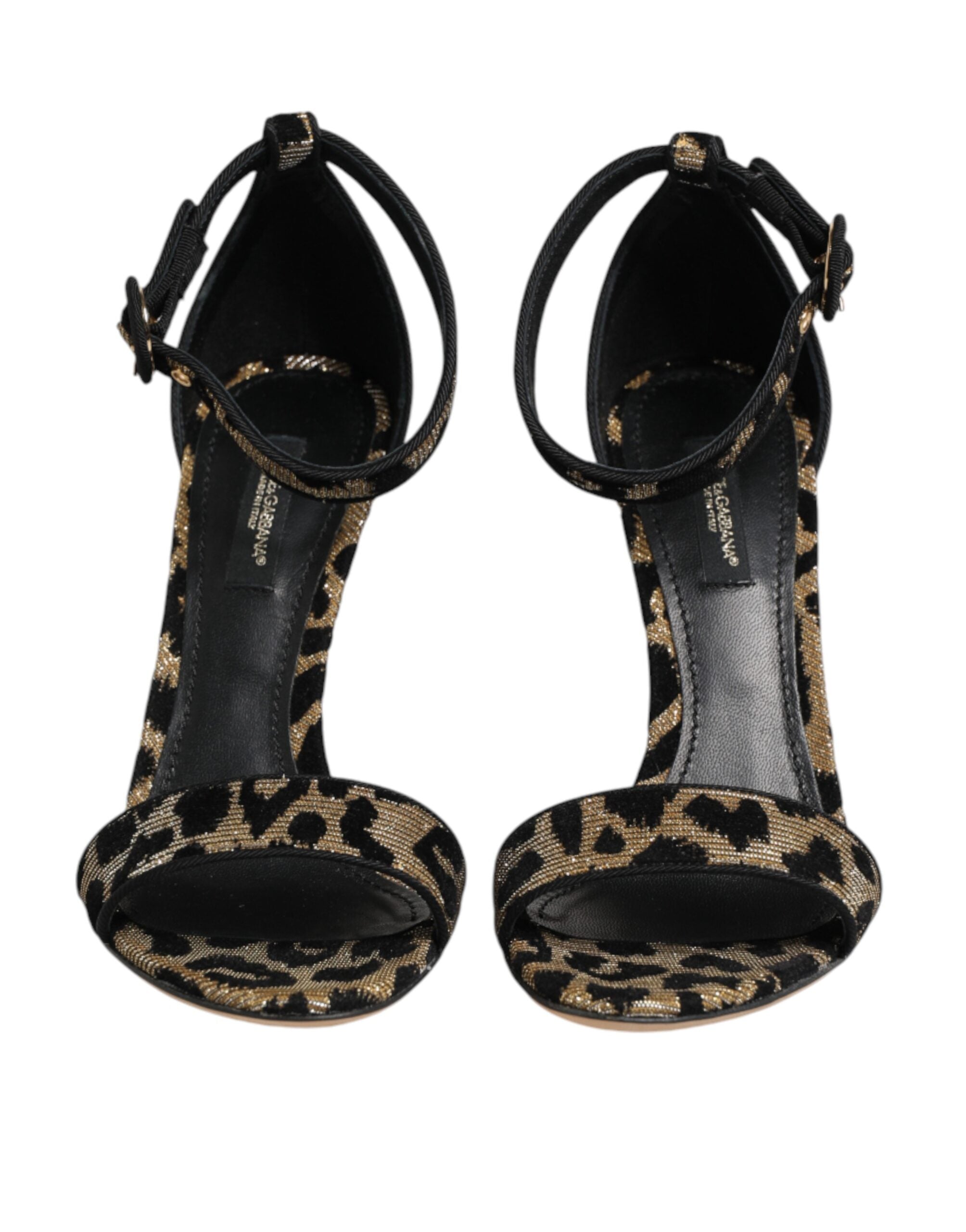 Dolce & Gabbana Goldene Leoparden-Sandaletten mit Knöchelriemen