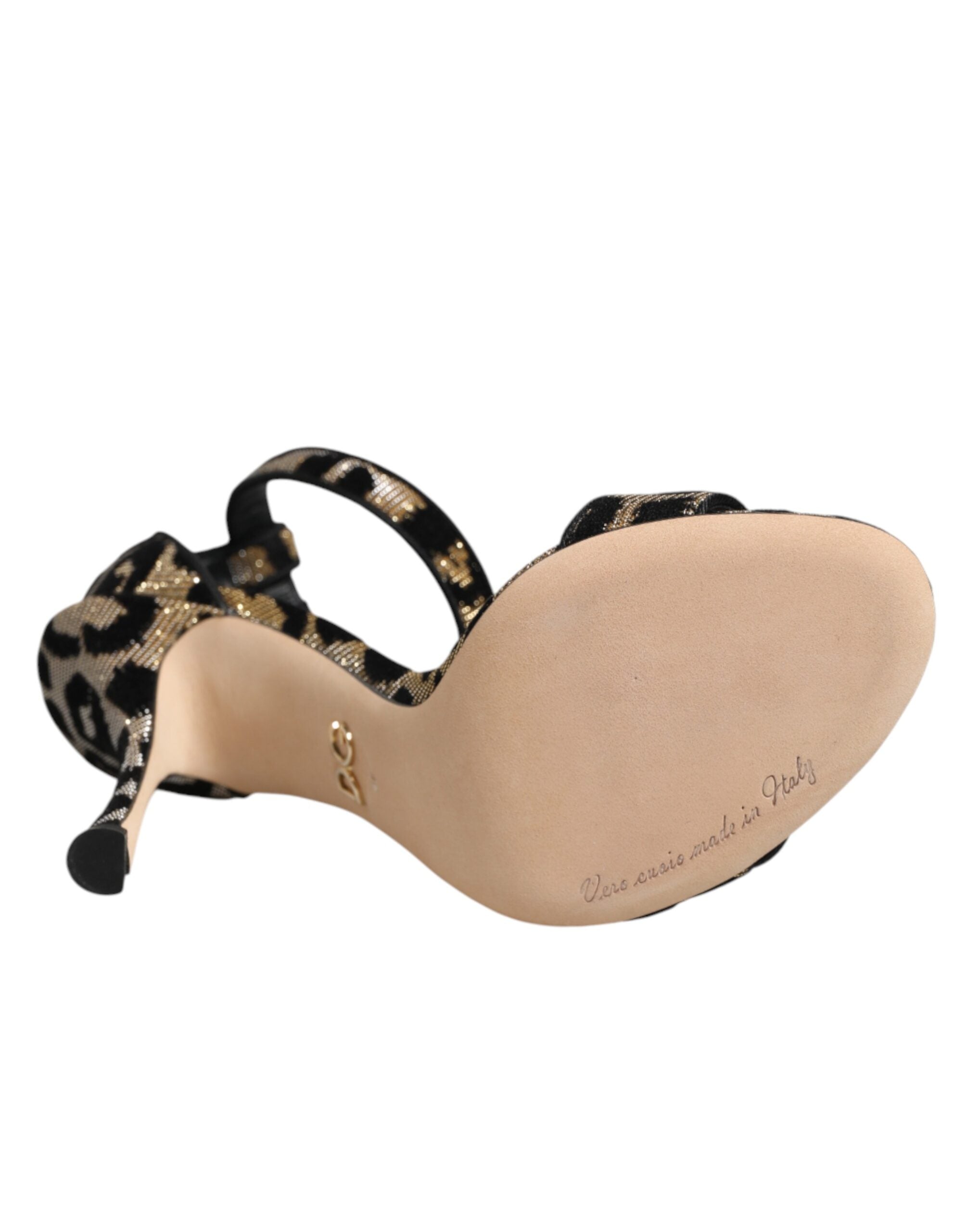 Dolce & Gabbana Goldene Leoparden-Sandaletten mit Knöchelriemen