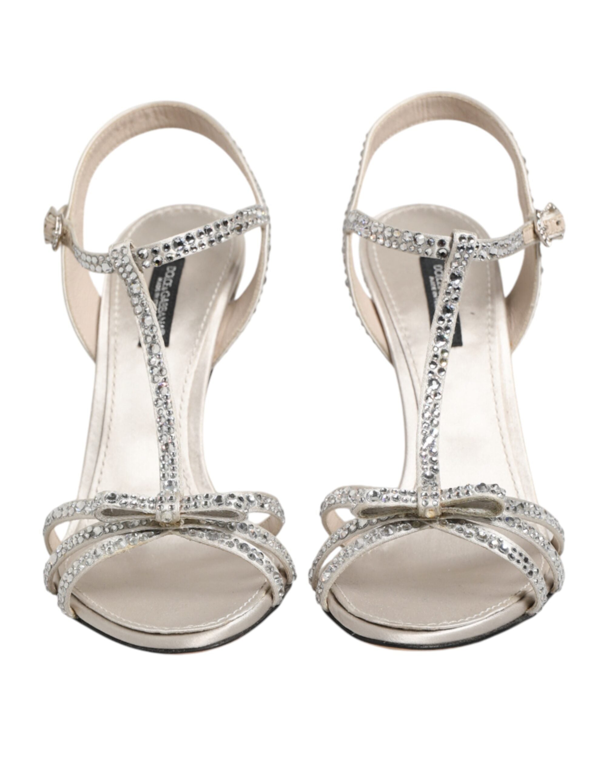Dolce & Gabbana Silberne Strass-Sandaletten mit Knöchelriemen