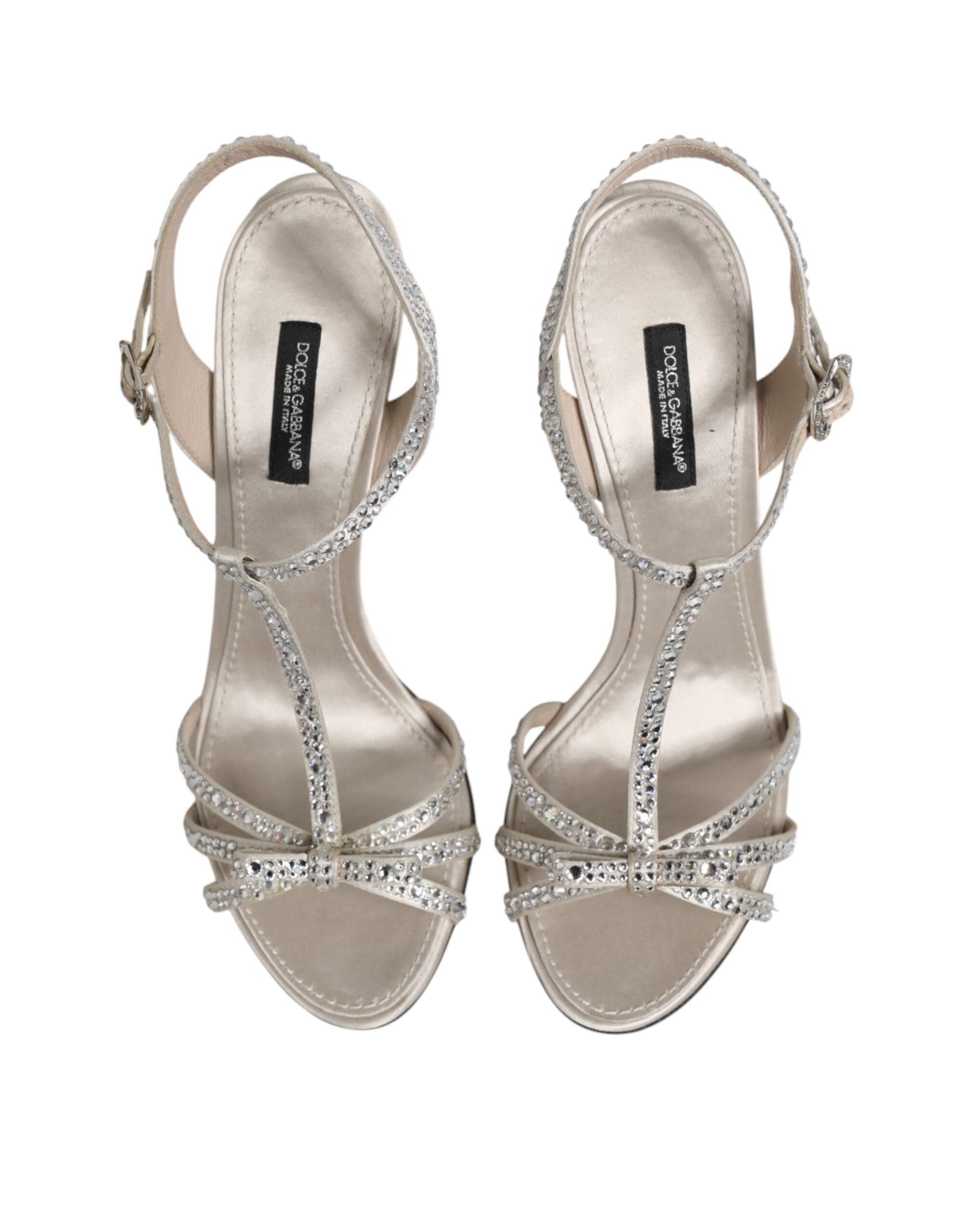 Dolce & Gabbana Silberne Strass-Sandaletten mit Knöchelriemen