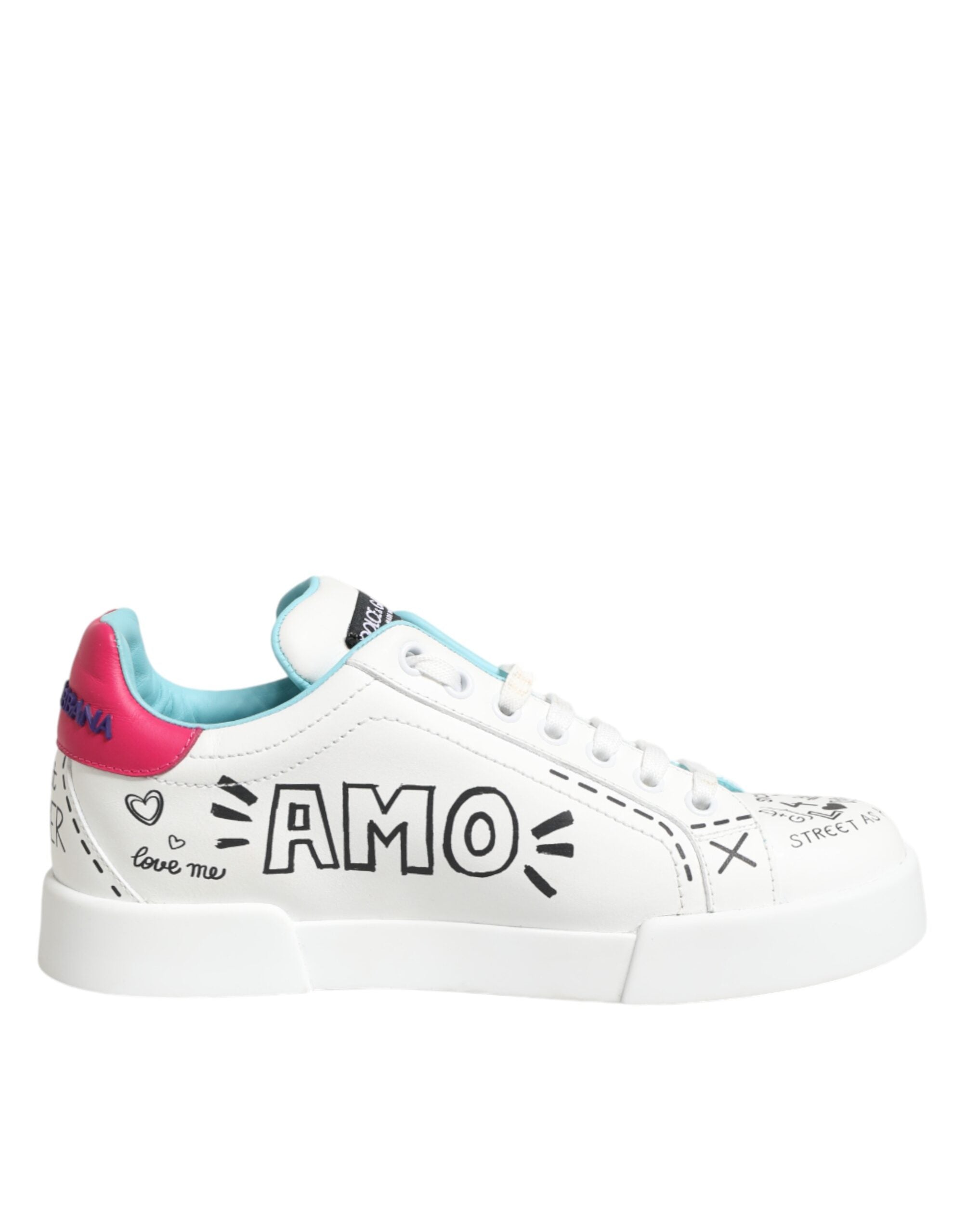 Dolce & Gabbana Weiße Leder-Sneaker mit Graffiti-Motiv
