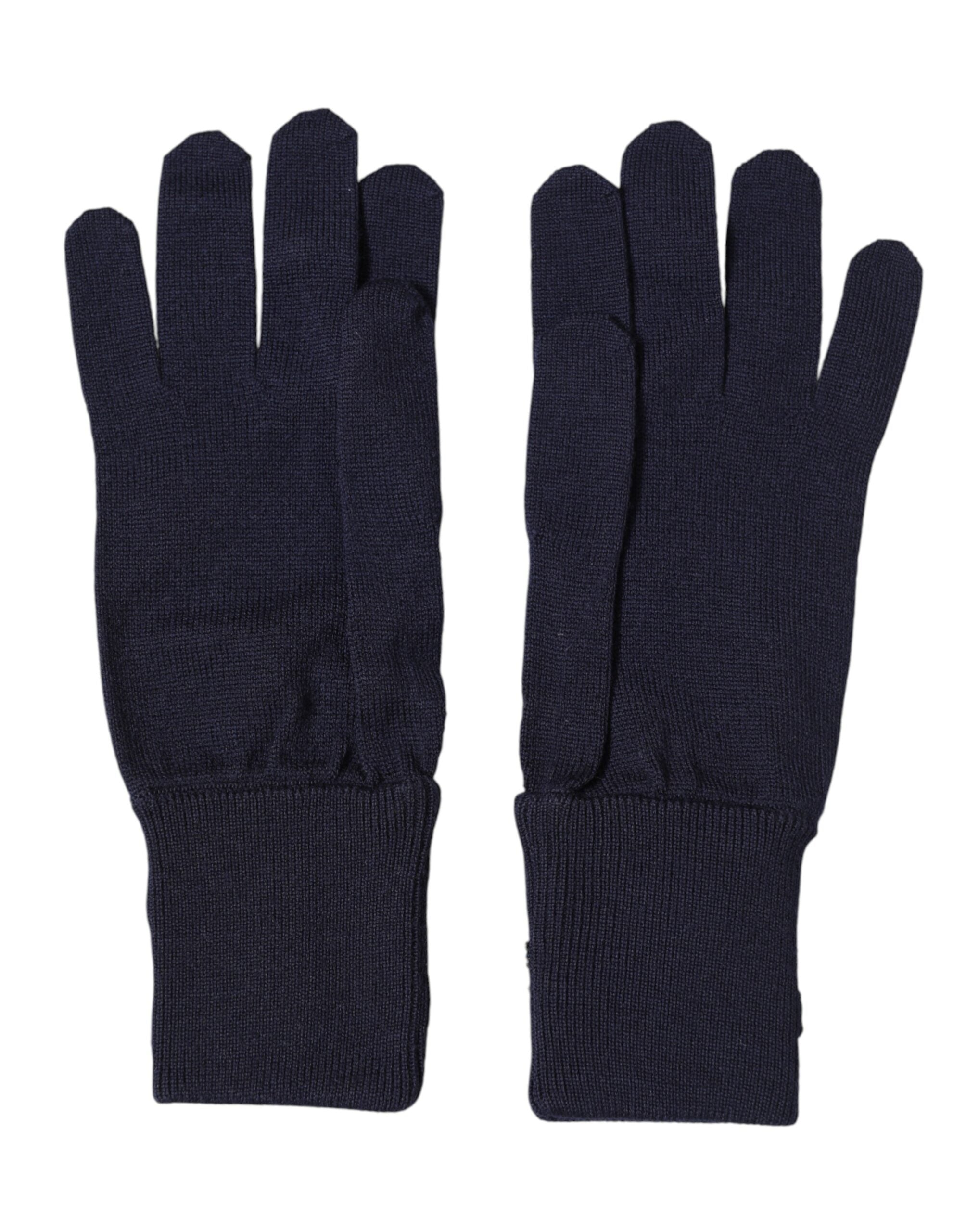 Dolce & Gabbana Blaue Wollstrickhandschuhe #DGLovesLondon mit Stickerei