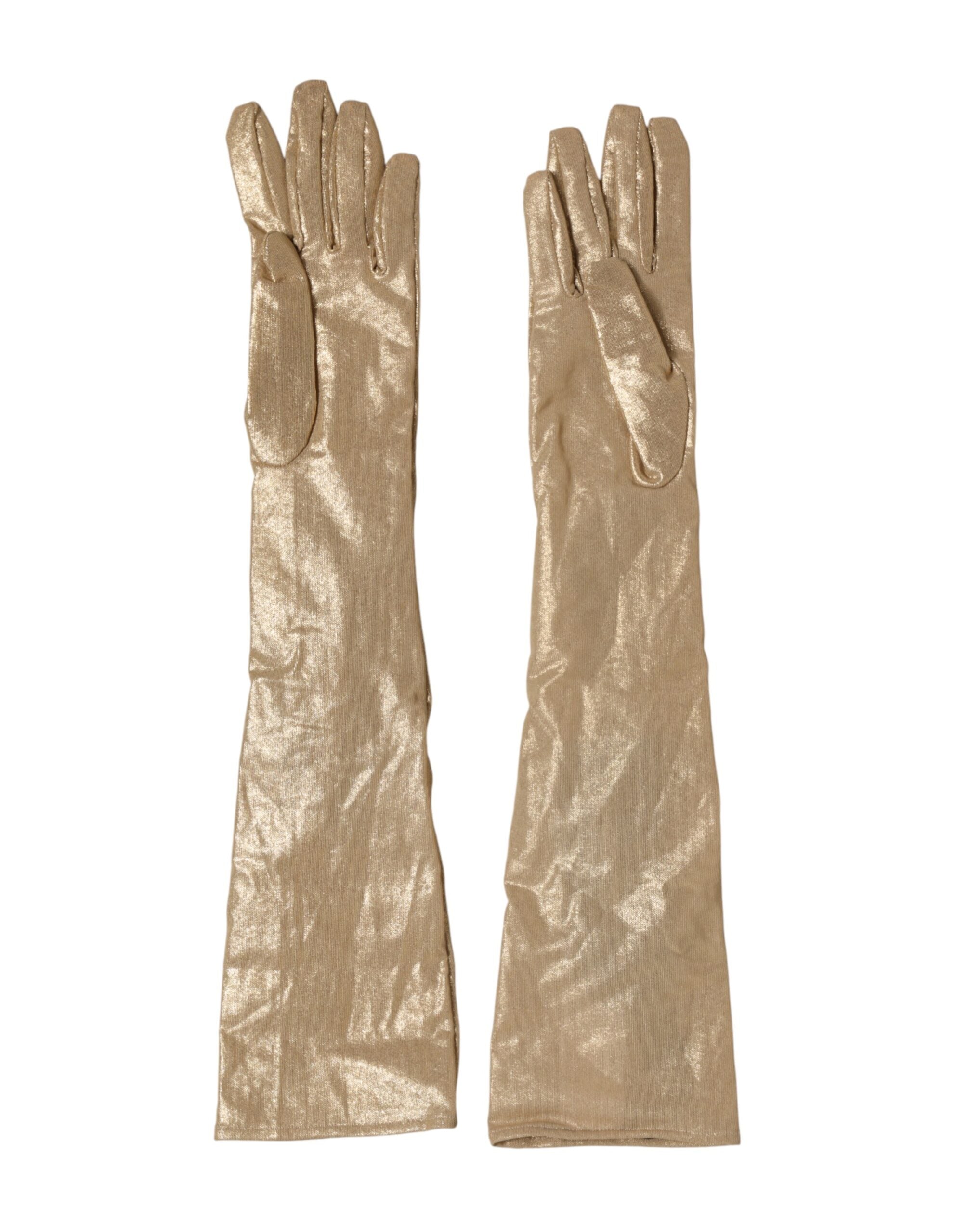 Dolce & Gabbana Beigefarbene Satin-Kristall-Ellbogenhandschuhe