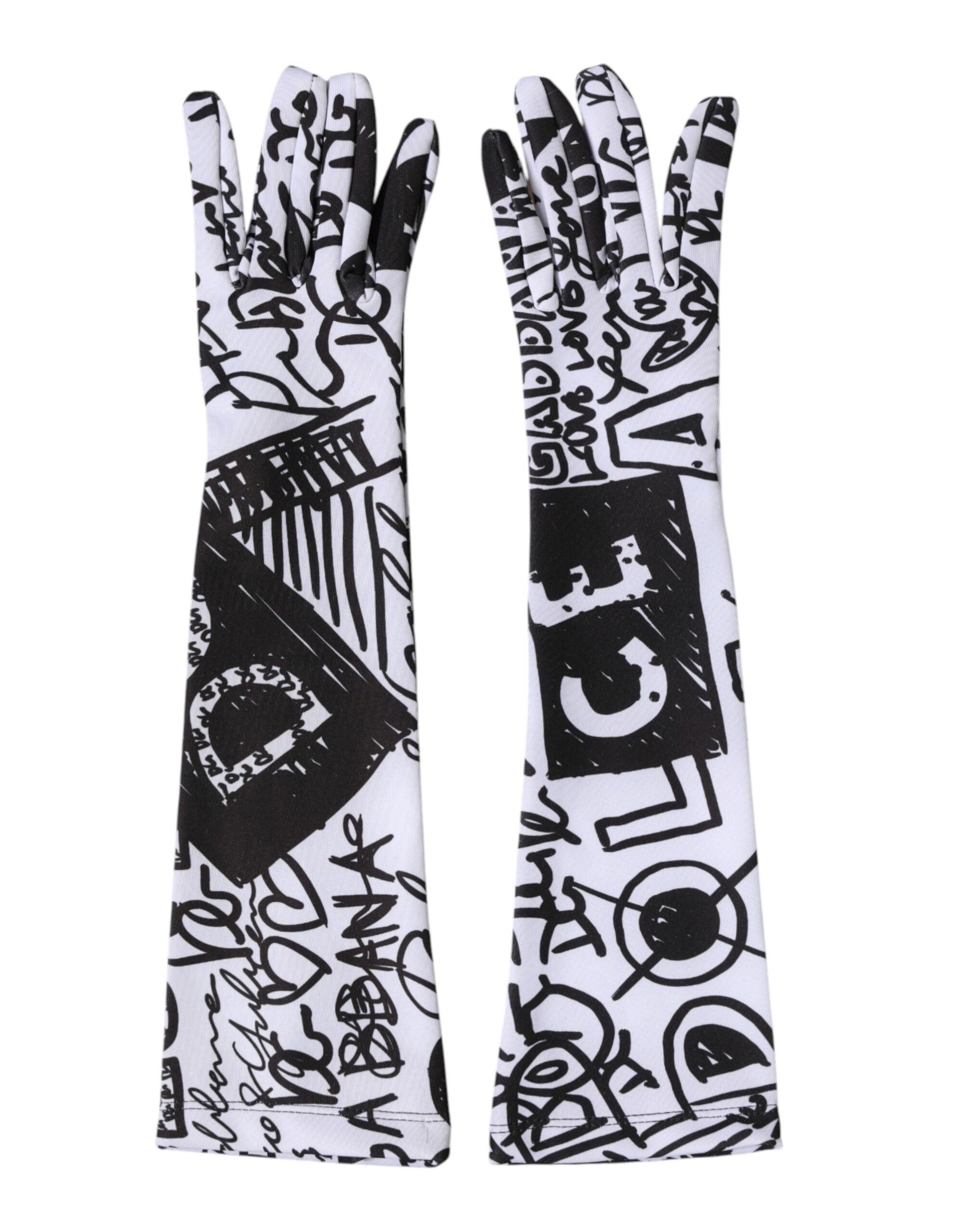 Dolce & Gabbana Handschuhe Schwarz-Weiß DG Logo Ellenbogenlänge