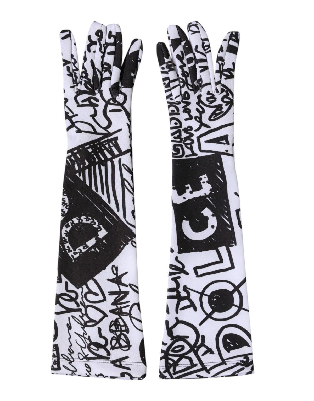 Dolce & Gabbana Handschuhe Schwarz-Weiß DG Logo Ellenbogenlänge