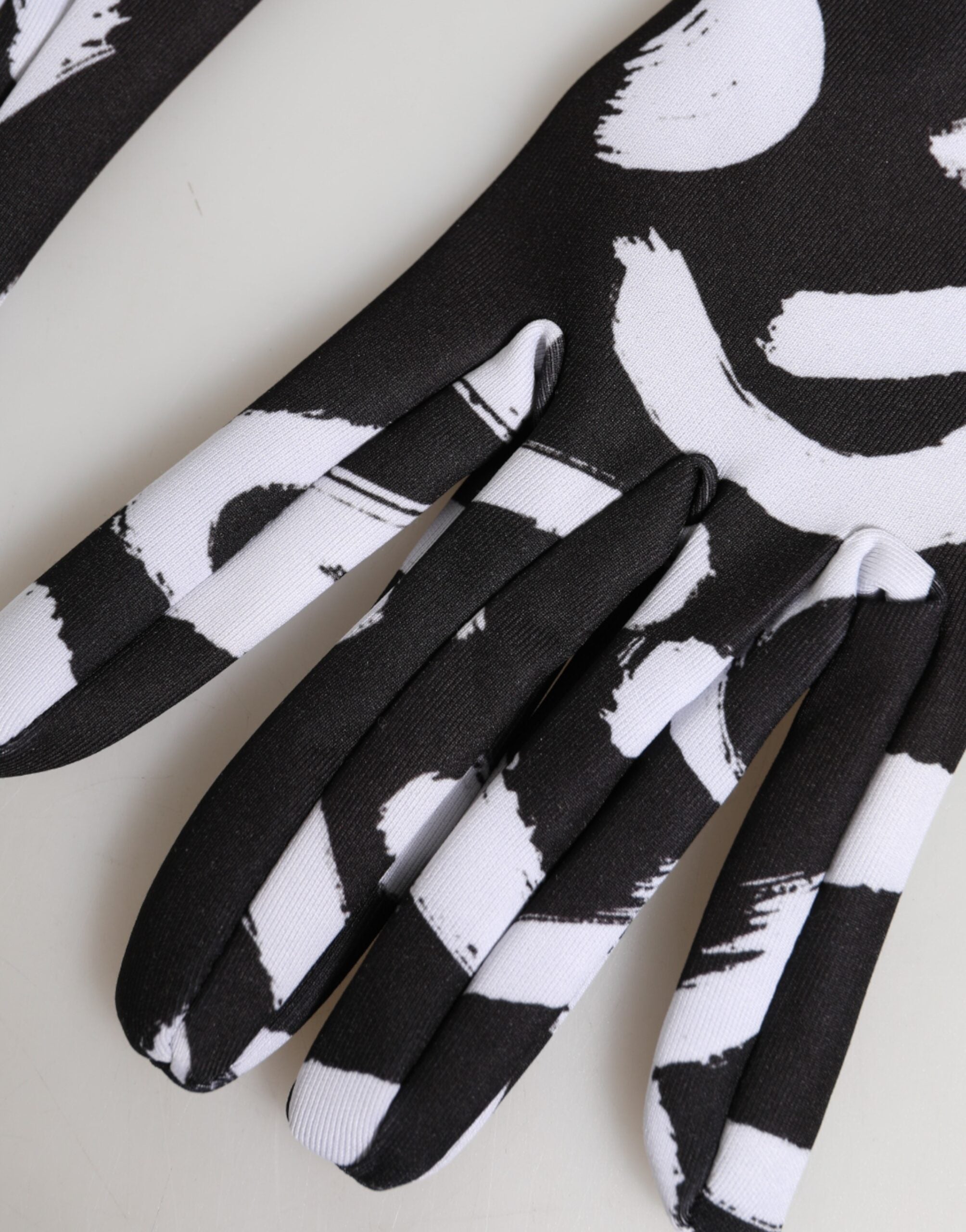 Dolce & Gabbana Schwarze und Weiße DG Logo Ellenbogenlange Fingerhandschuhe
