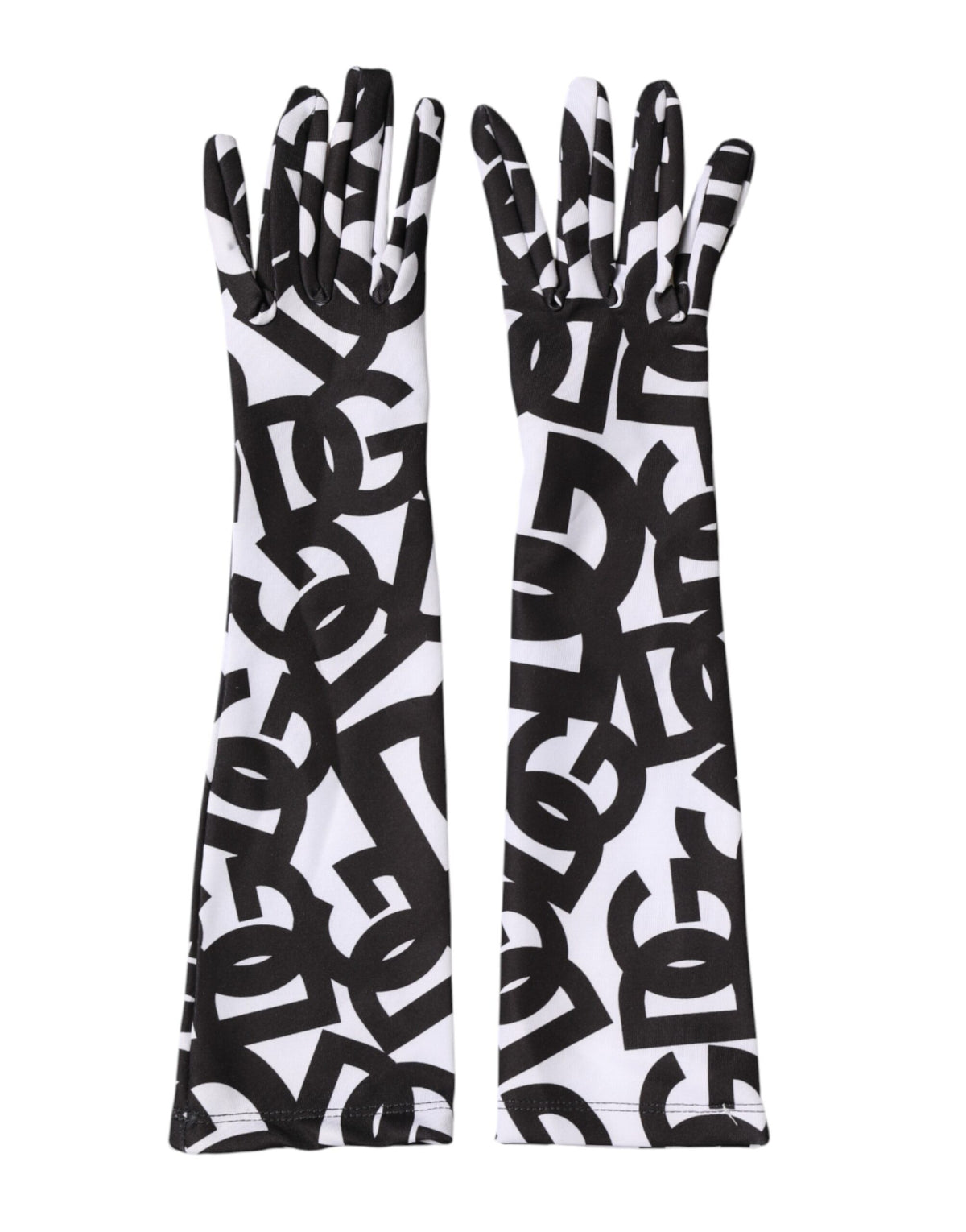 Dolce & Gabbana Schwarze und Weiße DG Logo Ellenbogenlange Fingerhandschuhe