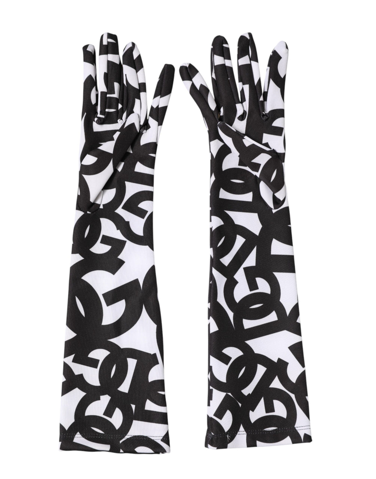 Dolce & Gabbana Schwarze und Weiße DG Logo Ellenbogenlange Fingerhandschuhe