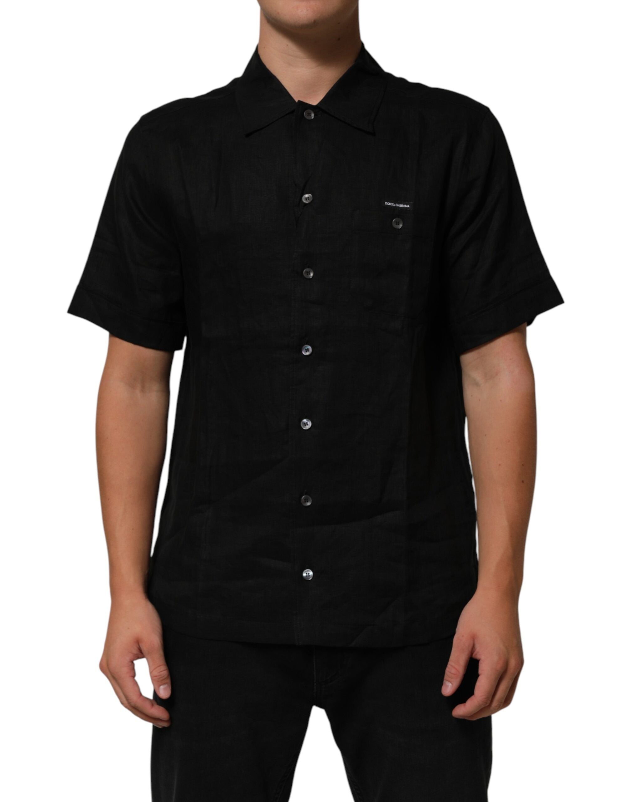 Carhartt Wip Schwarzes Leinen-Poloshirt mit Kragen und kurzen Ärmeln