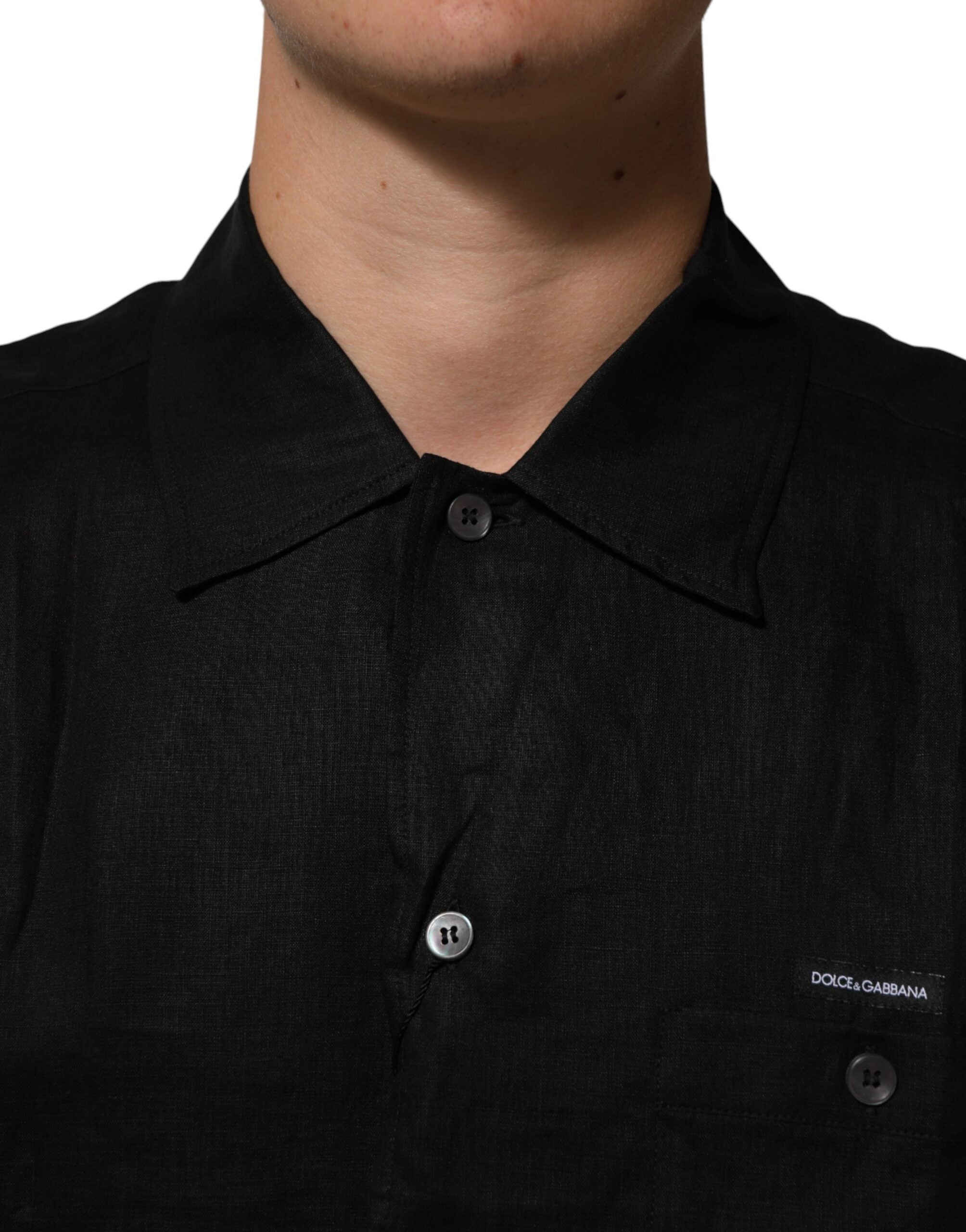 Carhartt Wip Schwarzes Leinen-Poloshirt mit Kragen und kurzen Ärmeln