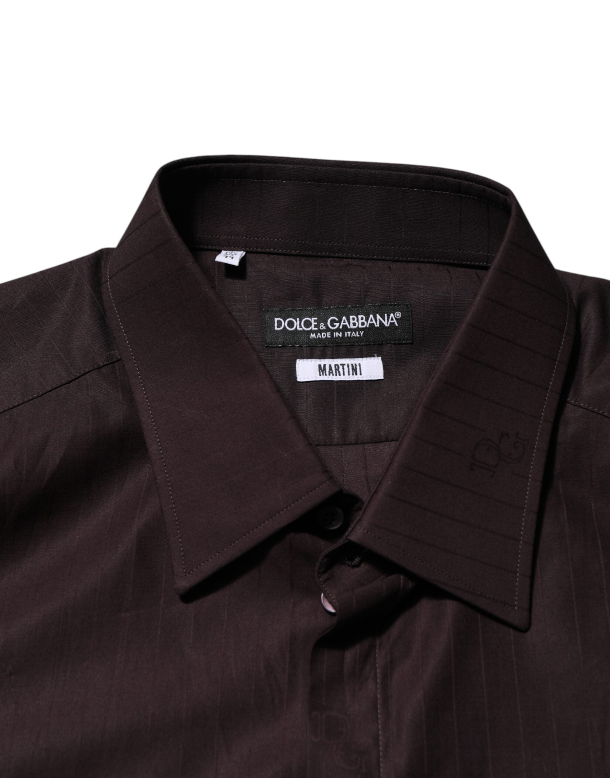 Dolce & Gabbana Braunes Baumwoll-Langarmhemd MARTINI