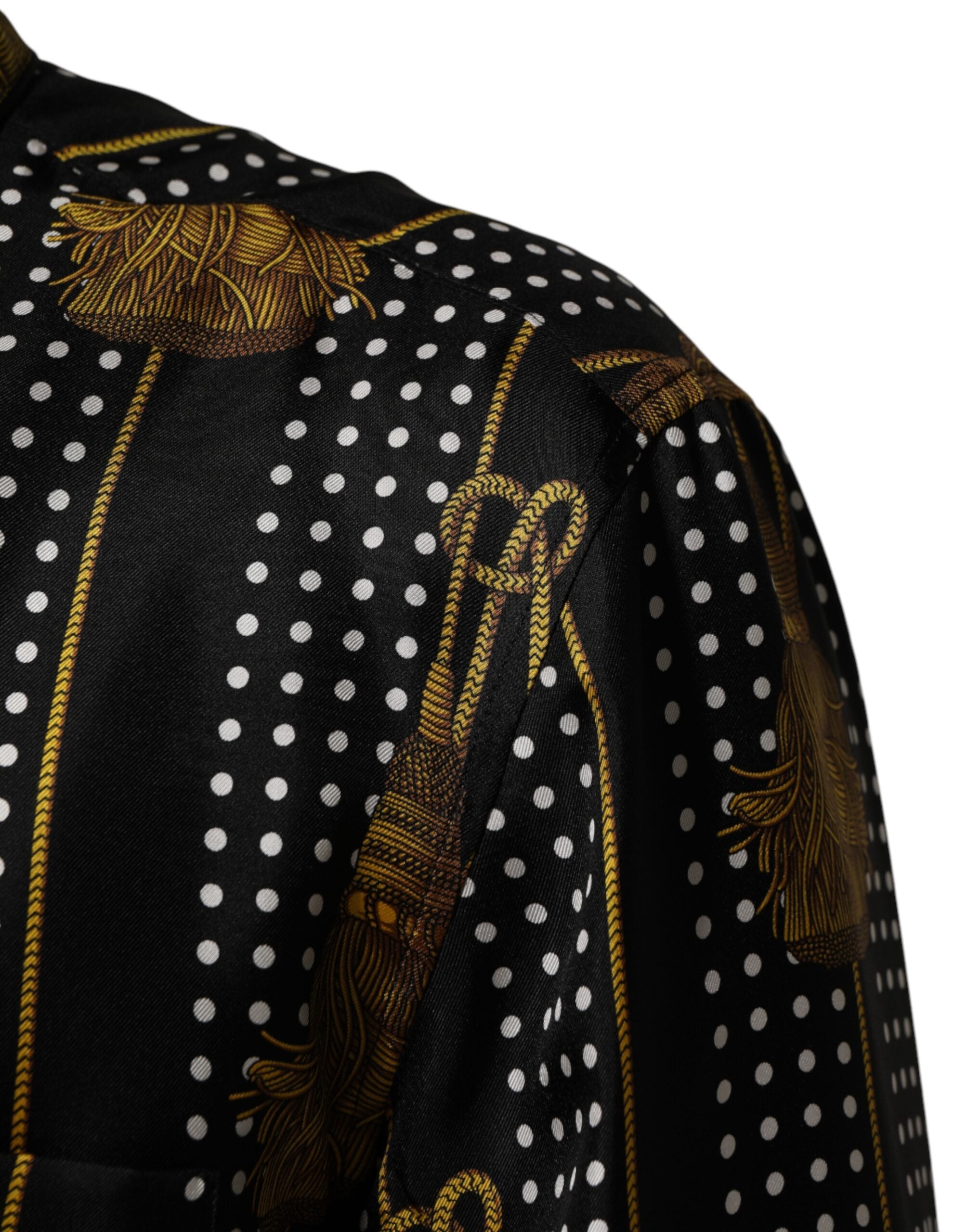 Dolce & Gabbana Schwarzes Seidenhemd mit Tupfen und Quasten