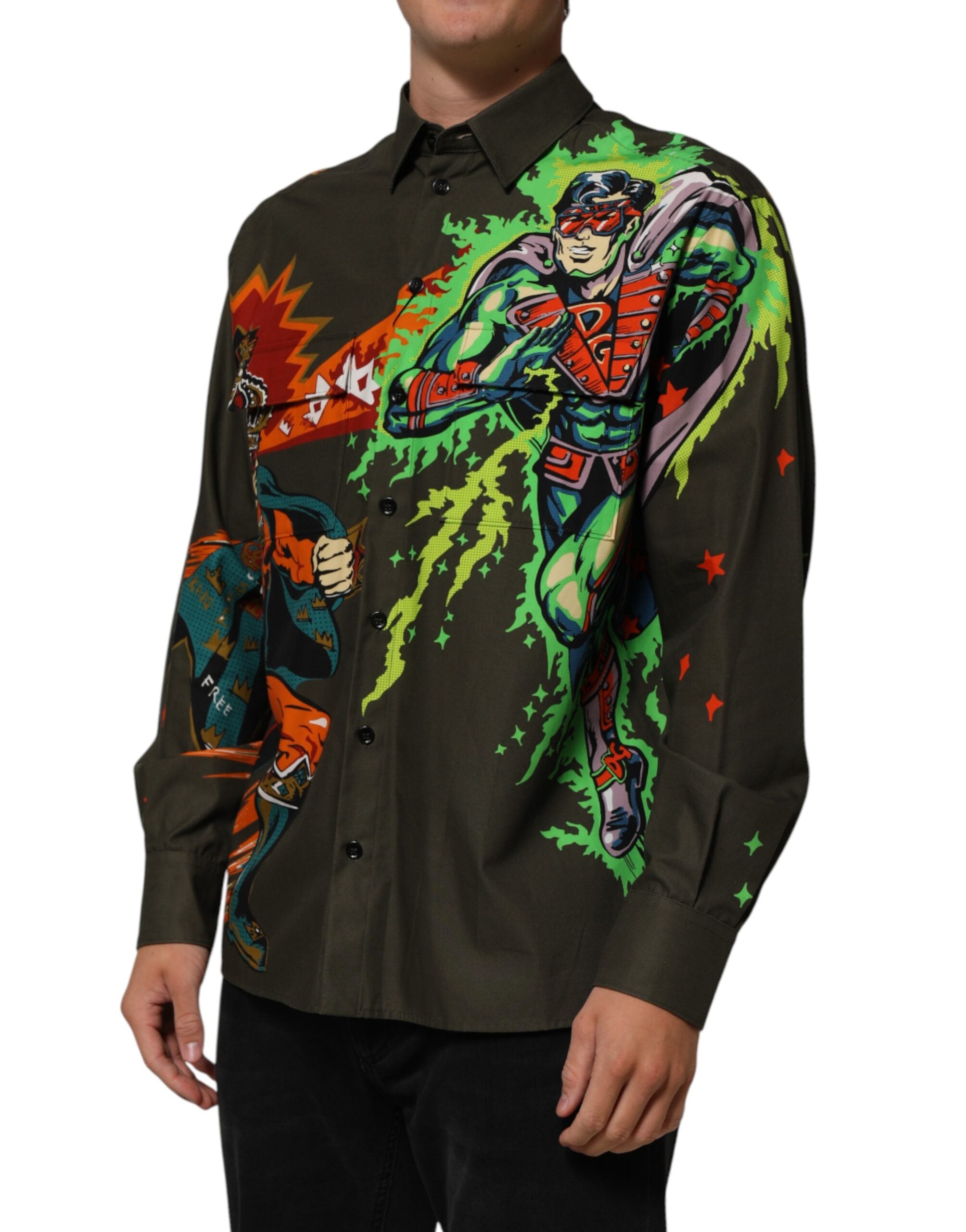 Dolce & Gabbana Hemd mit Superhelden-Print und Knopfleiste in Braun