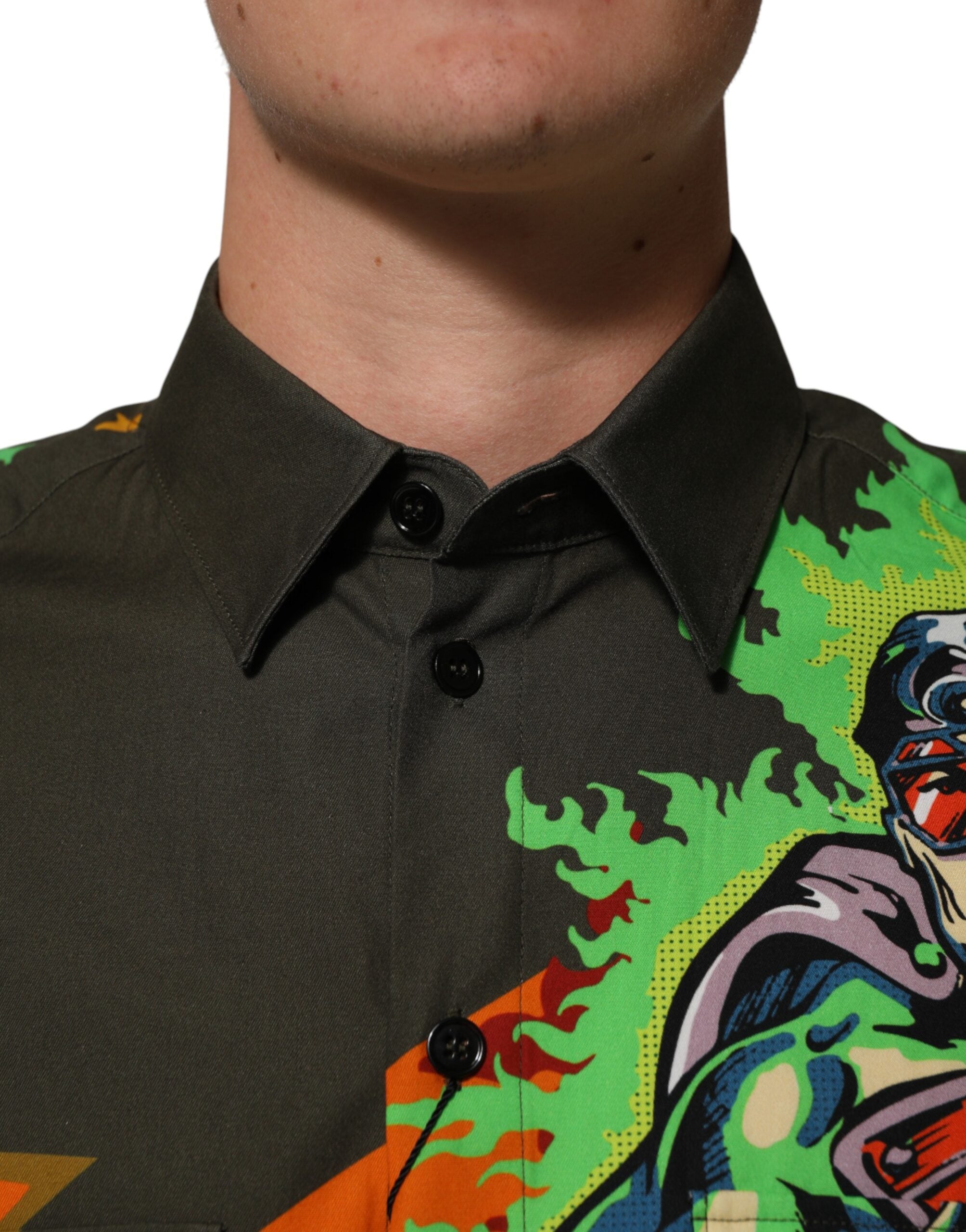 Dolce & Gabbana Hemd mit Superhelden-Print und Knopfleiste in Braun
