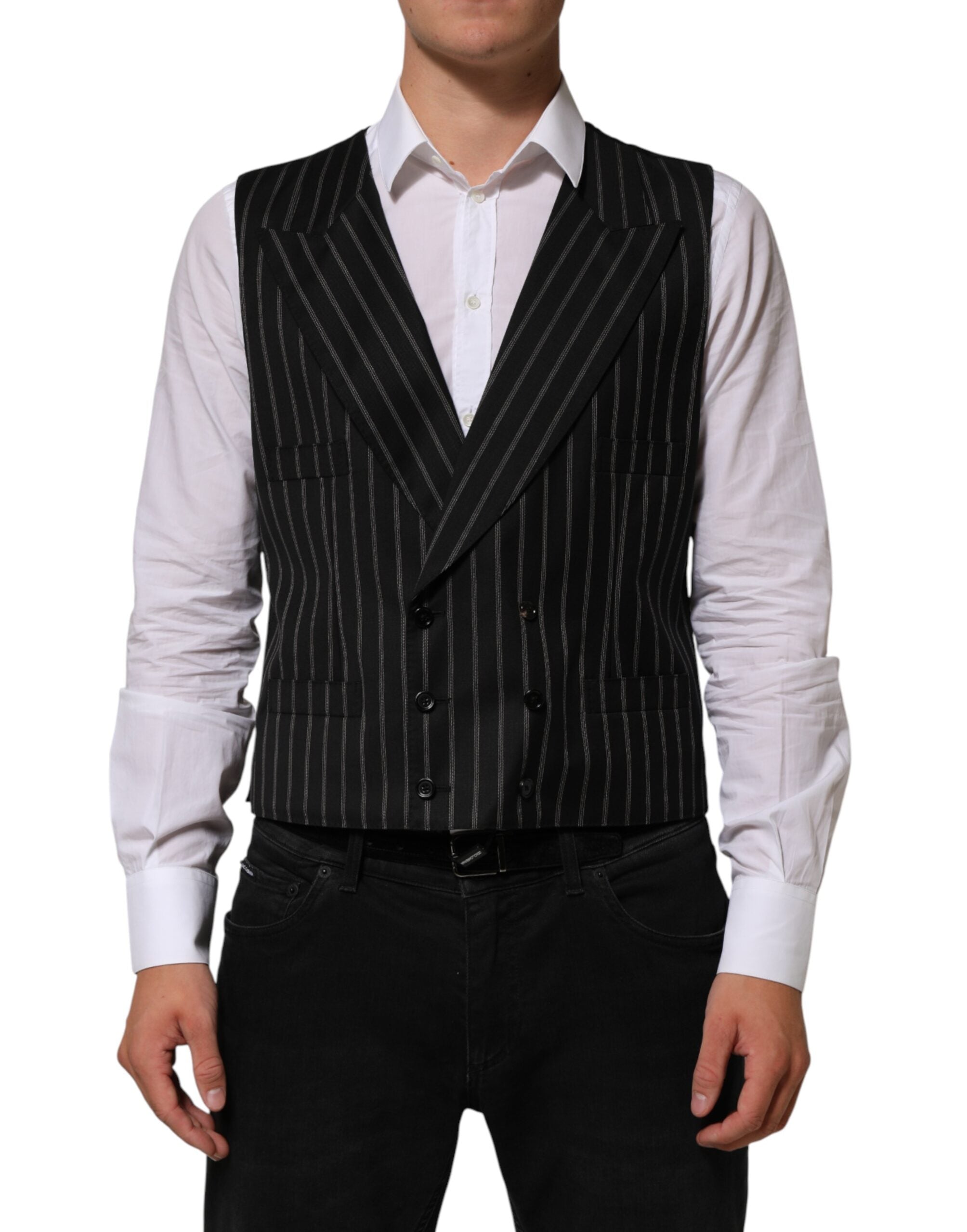 Dolce & Gabbana Schwarze gestreifte Wollweste für Herren
