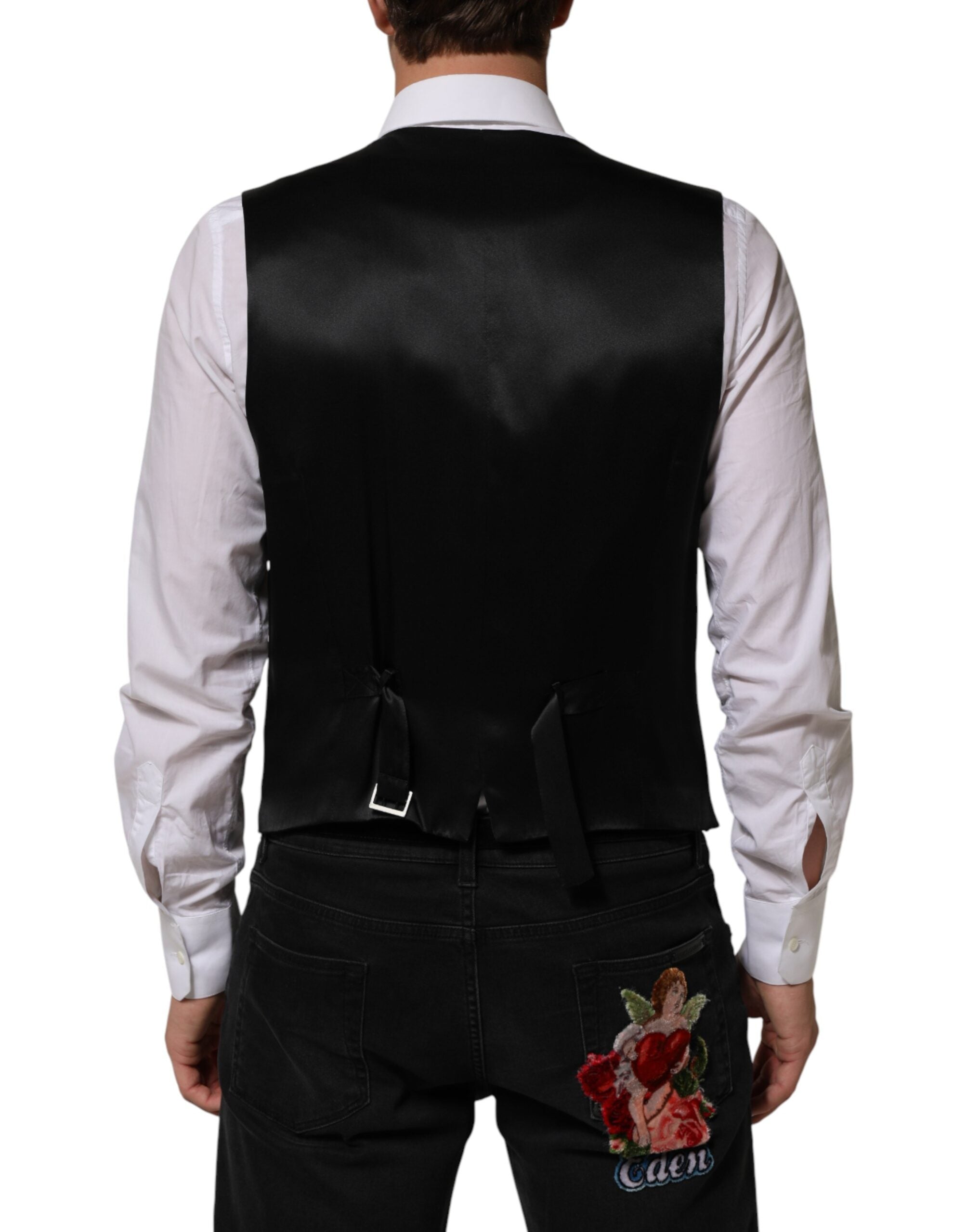 Dolce & Gabbana Schwarze gestreifte Wollweste für Herren