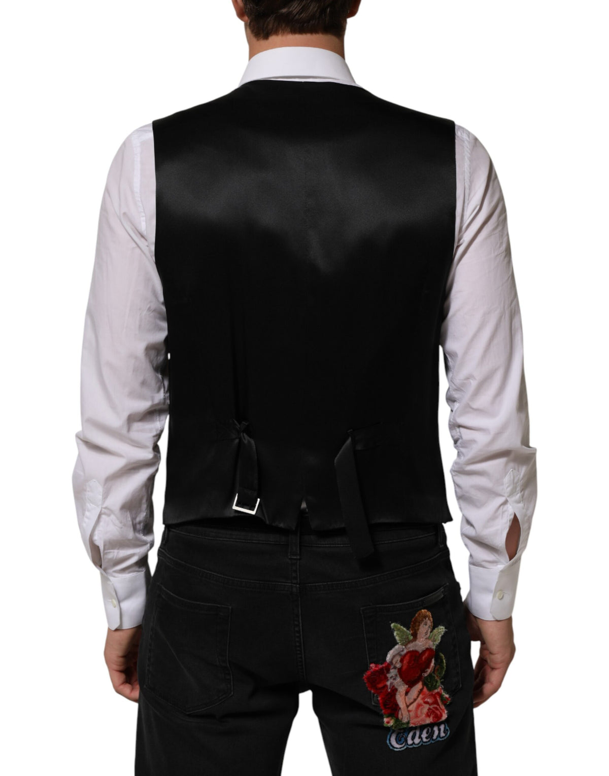 Dolce & Gabbana Schwarze gestreifte Wollweste für Herren