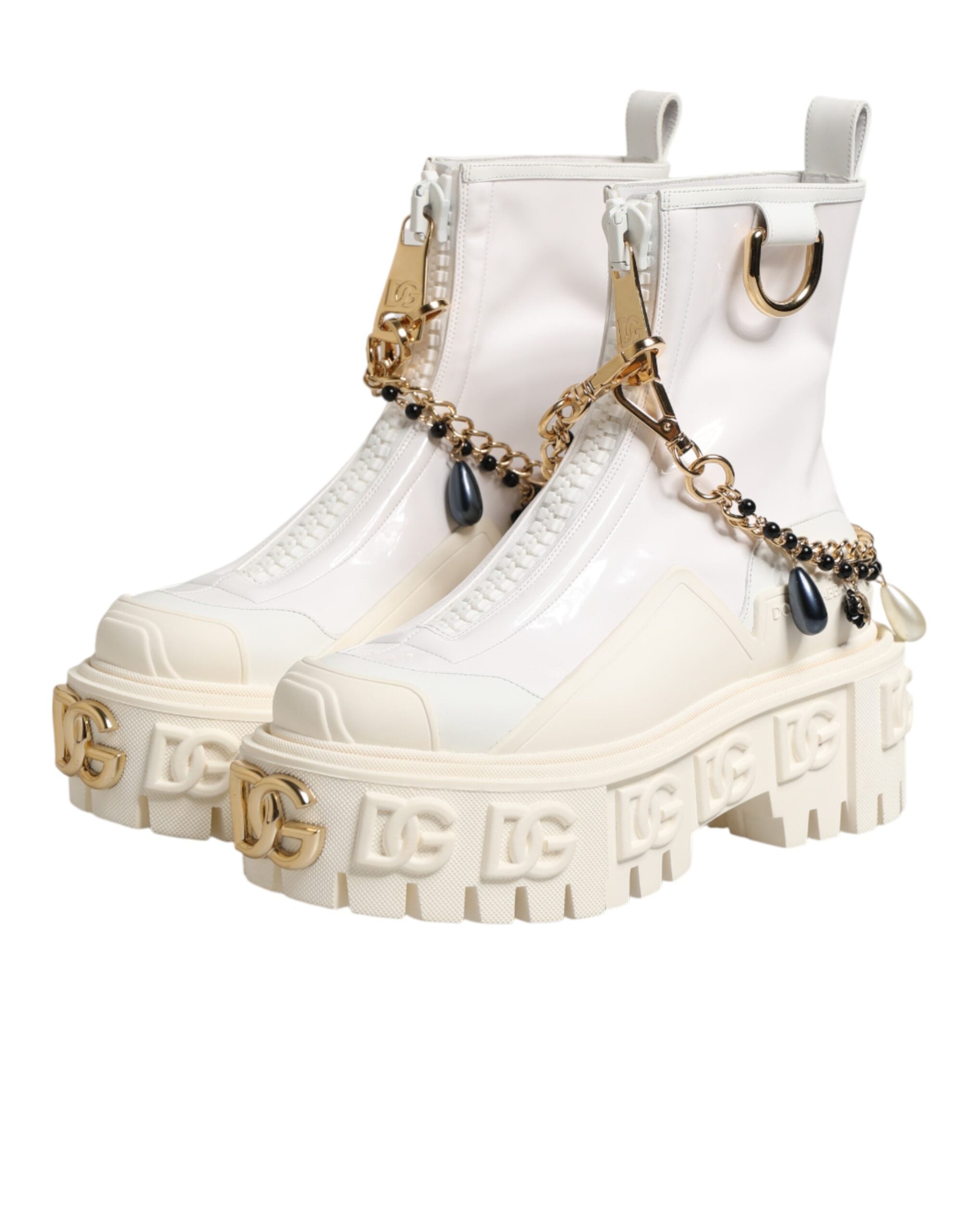 Dolce & Gabbana Weiße Leder-Stiefeletten mit Gummi-Logo