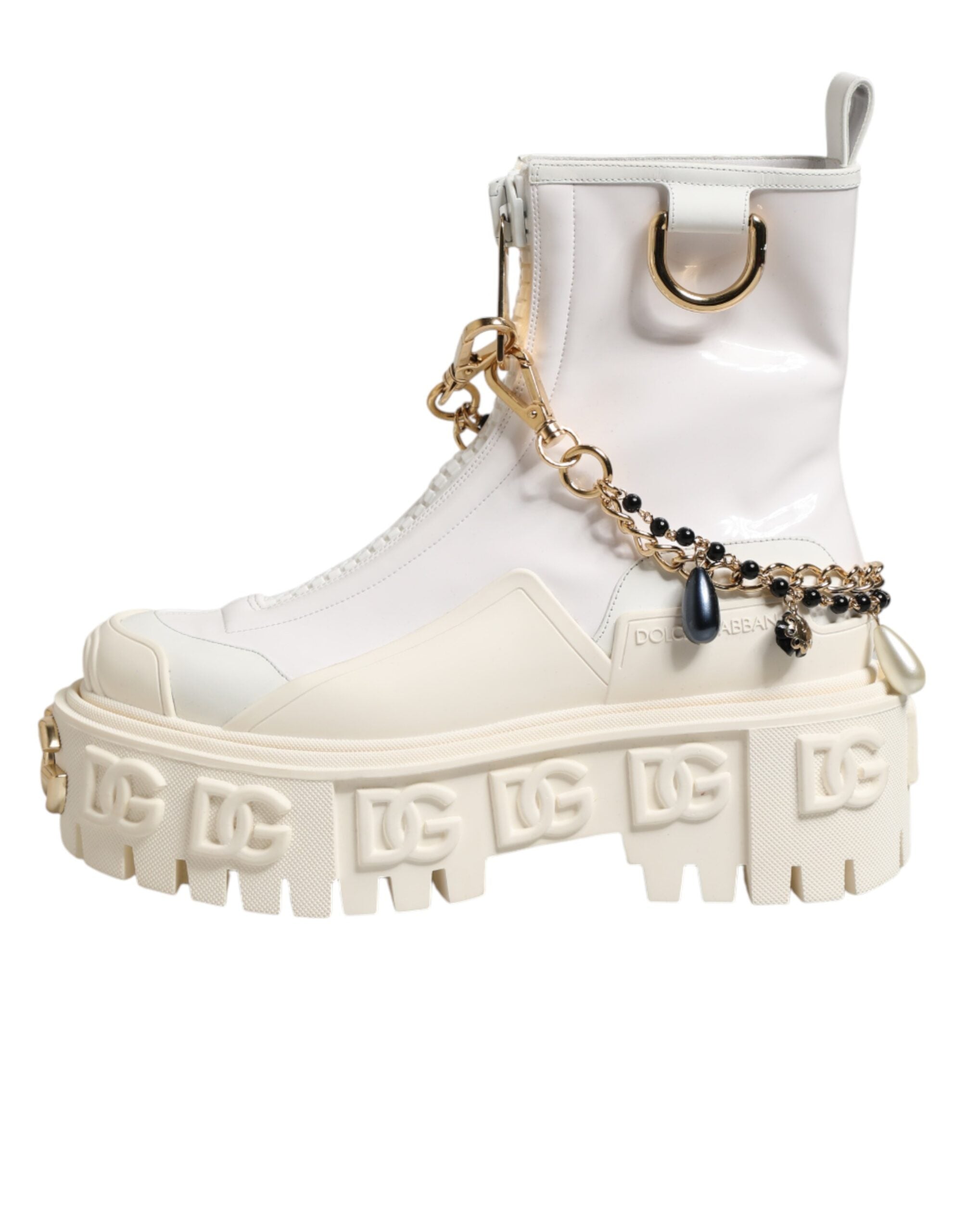 Dolce & Gabbana Weiße Leder-Stiefeletten mit Gummi-Logo