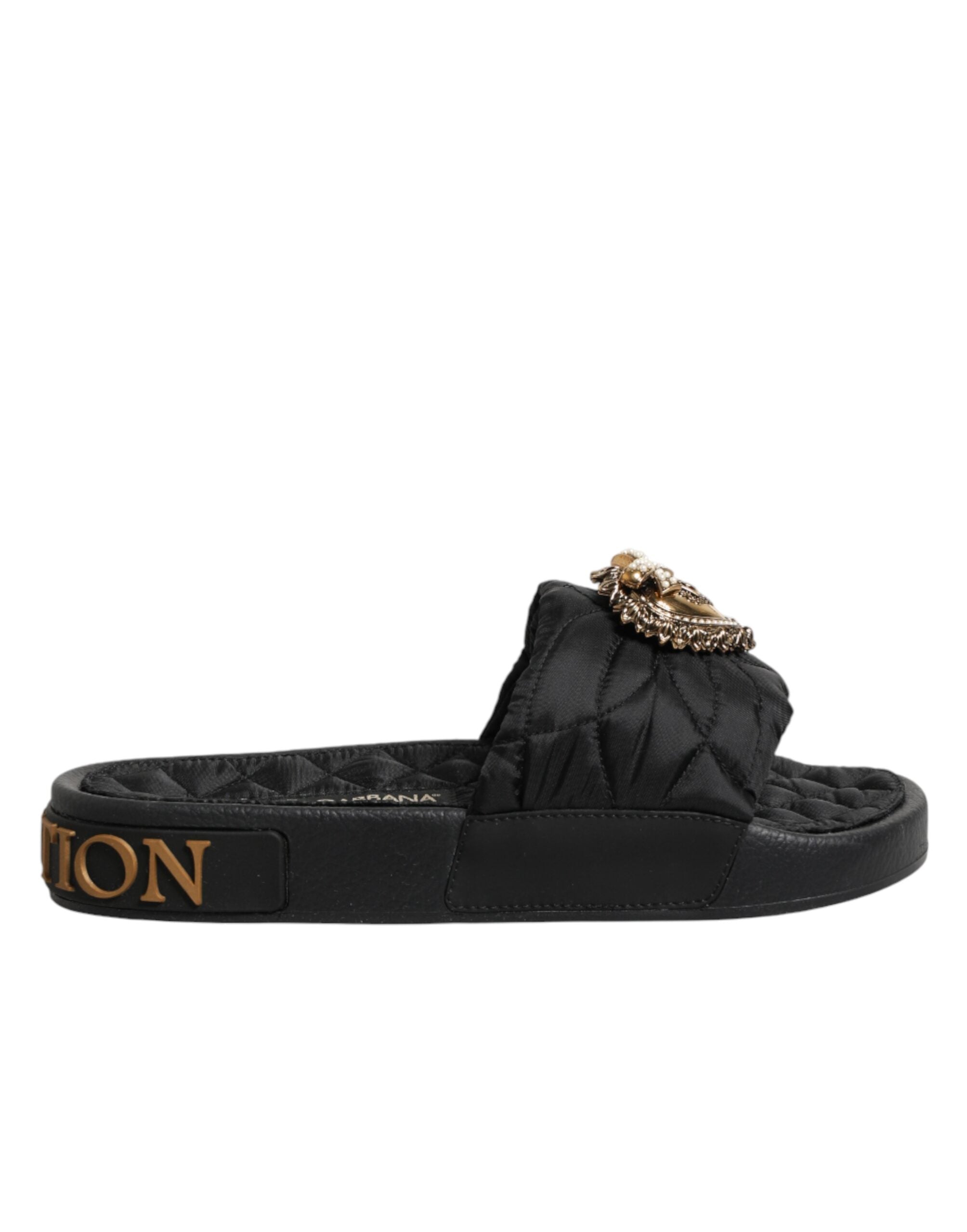 Dolce & Gabbana Schwarze Devotion Matelassé Leder-Slides