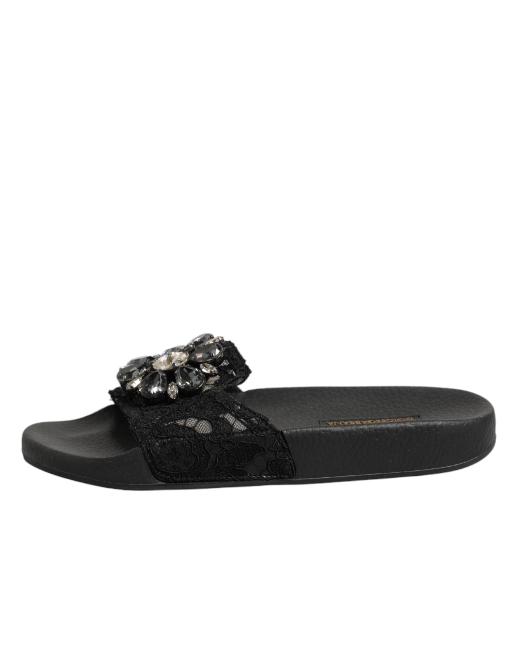 Dolce & Gabbana Schwarze Devotion Matelassé Leder-Slides