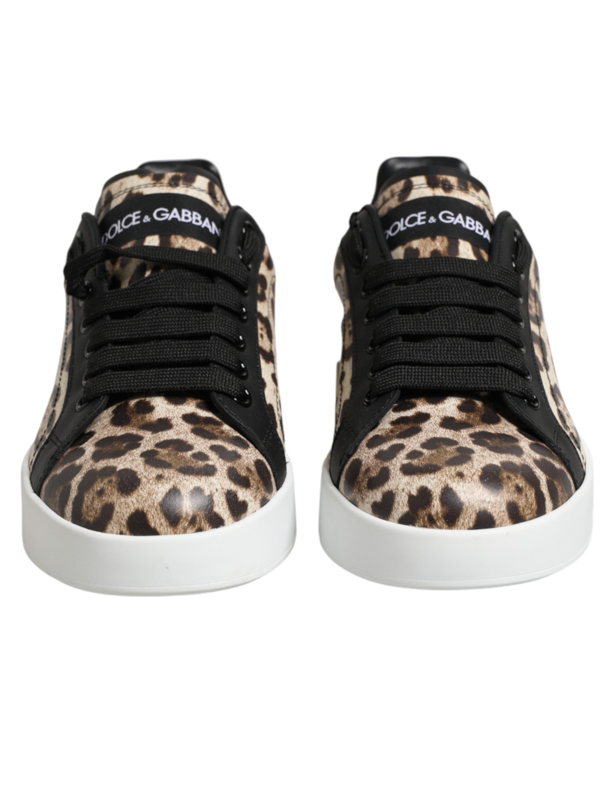 Dolce & Gabbana Braune Leder-Sneakers mit Leopardenmuster
