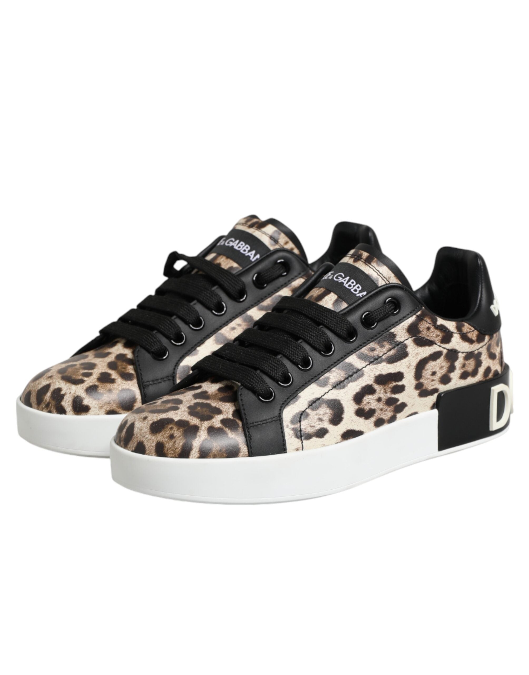Dolce & Gabbana Braune Leder-Sneakers mit Leopardenmuster