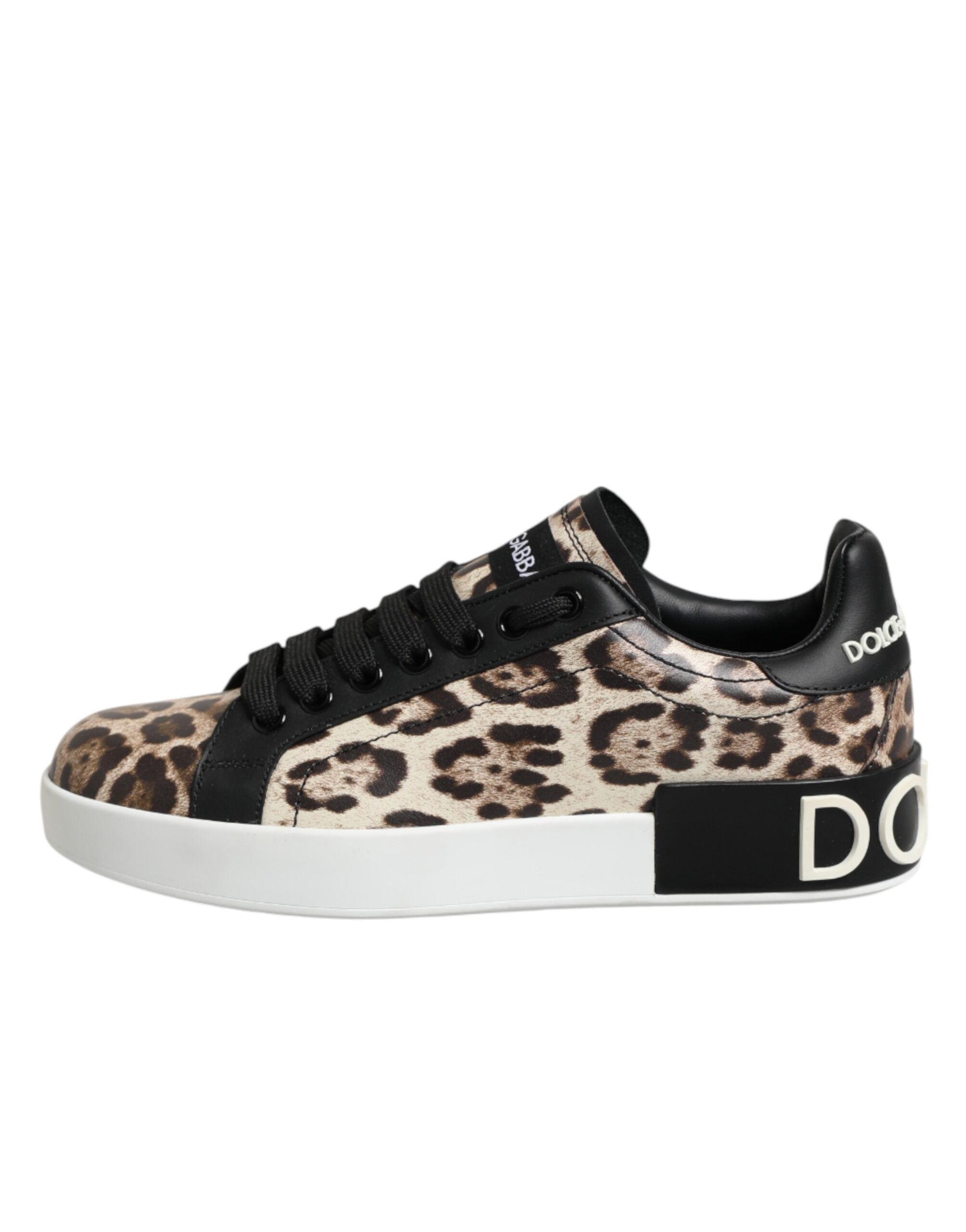 Dolce & Gabbana Braune Leder-Sneakers mit Leopardenmuster