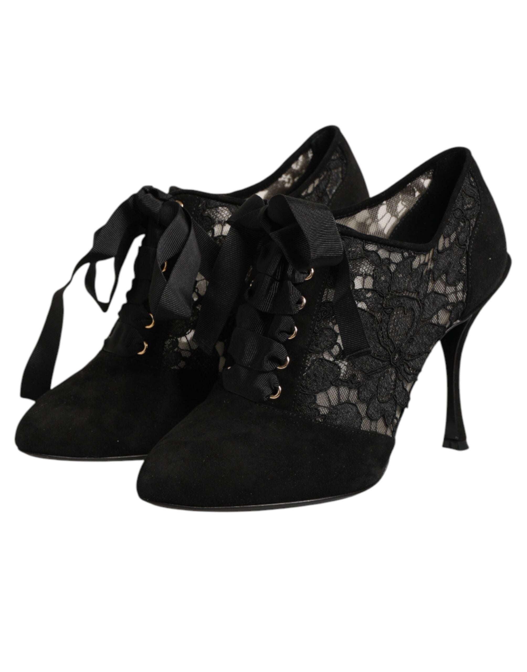 Dolce & Gabbana Schwarze Blumen-High-Heels mit Schnürung, Pumps