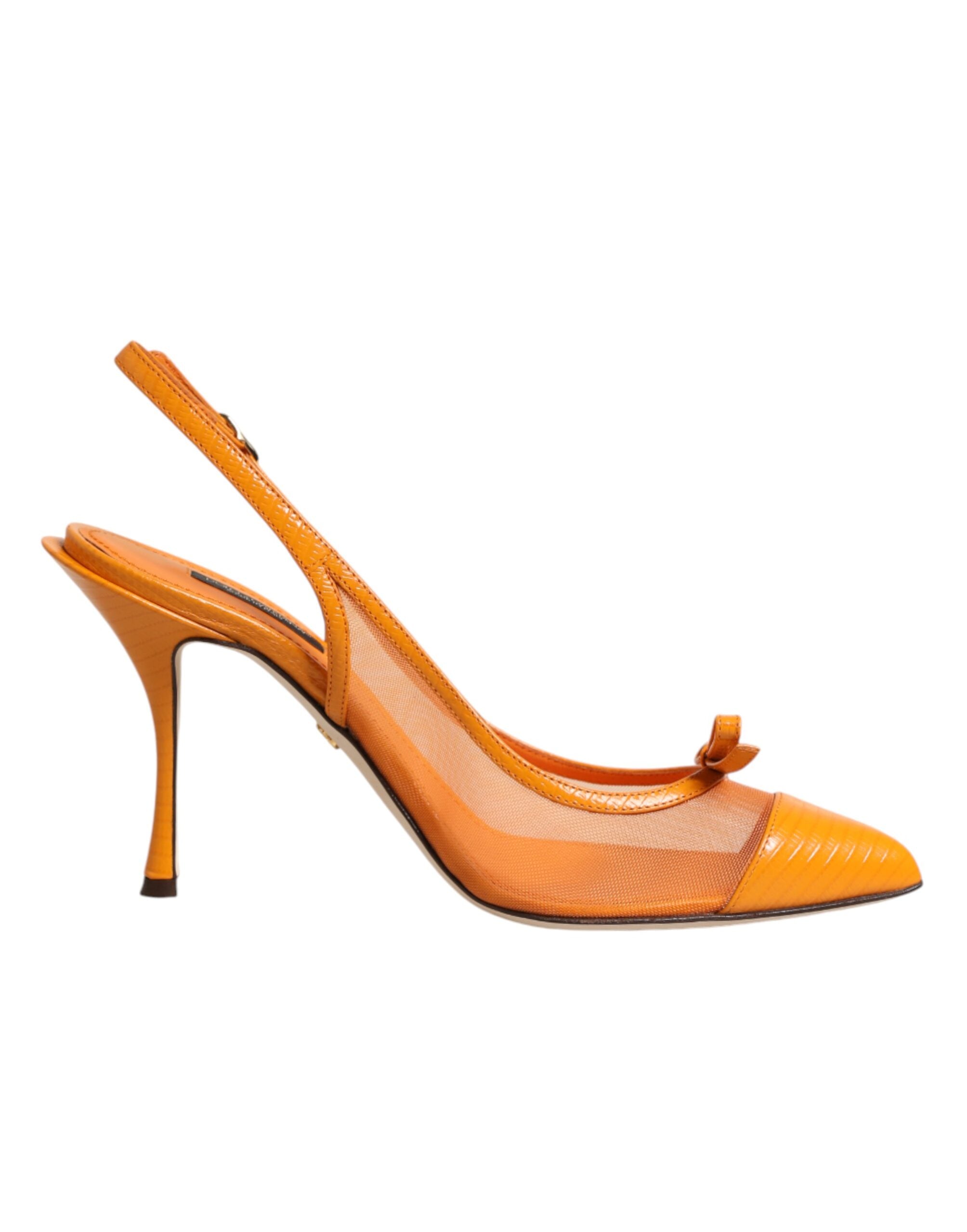 Dolce & Gabbana Orange Leder Mesh Slingback-Pumps