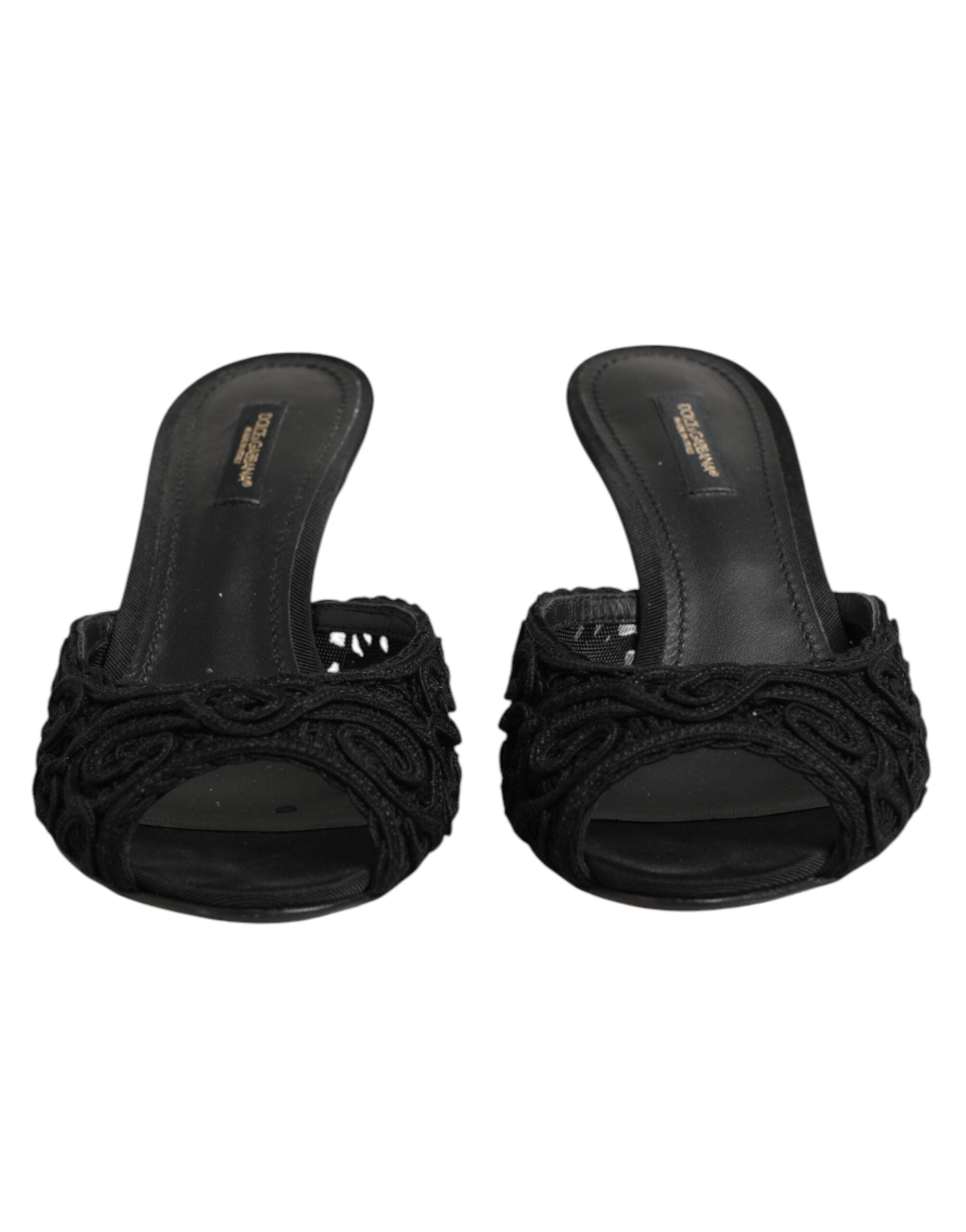Dolce & Gabbana Schwarze bestickte Slip-On-Pantoletten mit Absatz