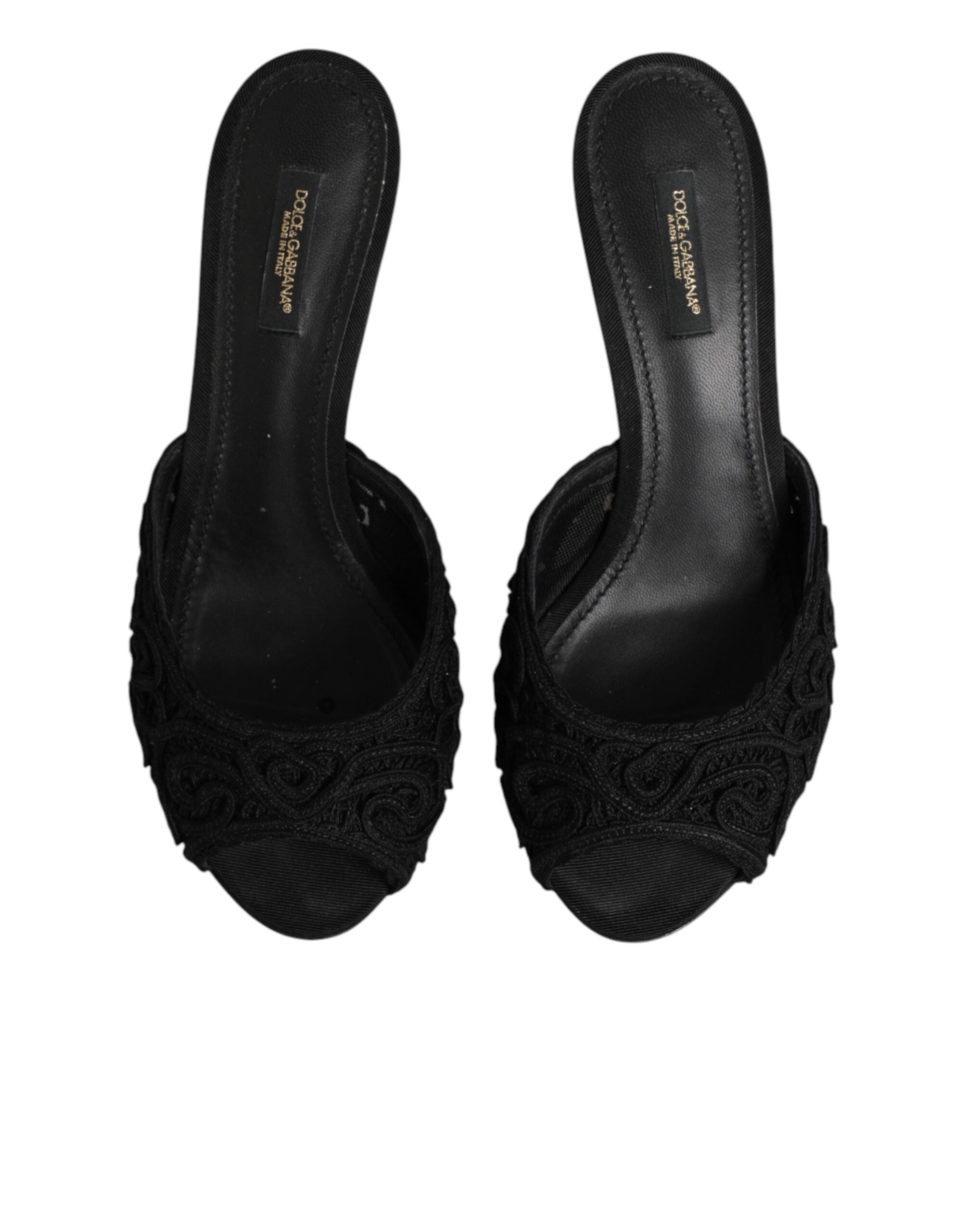 Dolce & Gabbana Schwarze bestickte Slip-On-Pantoletten mit Absatz