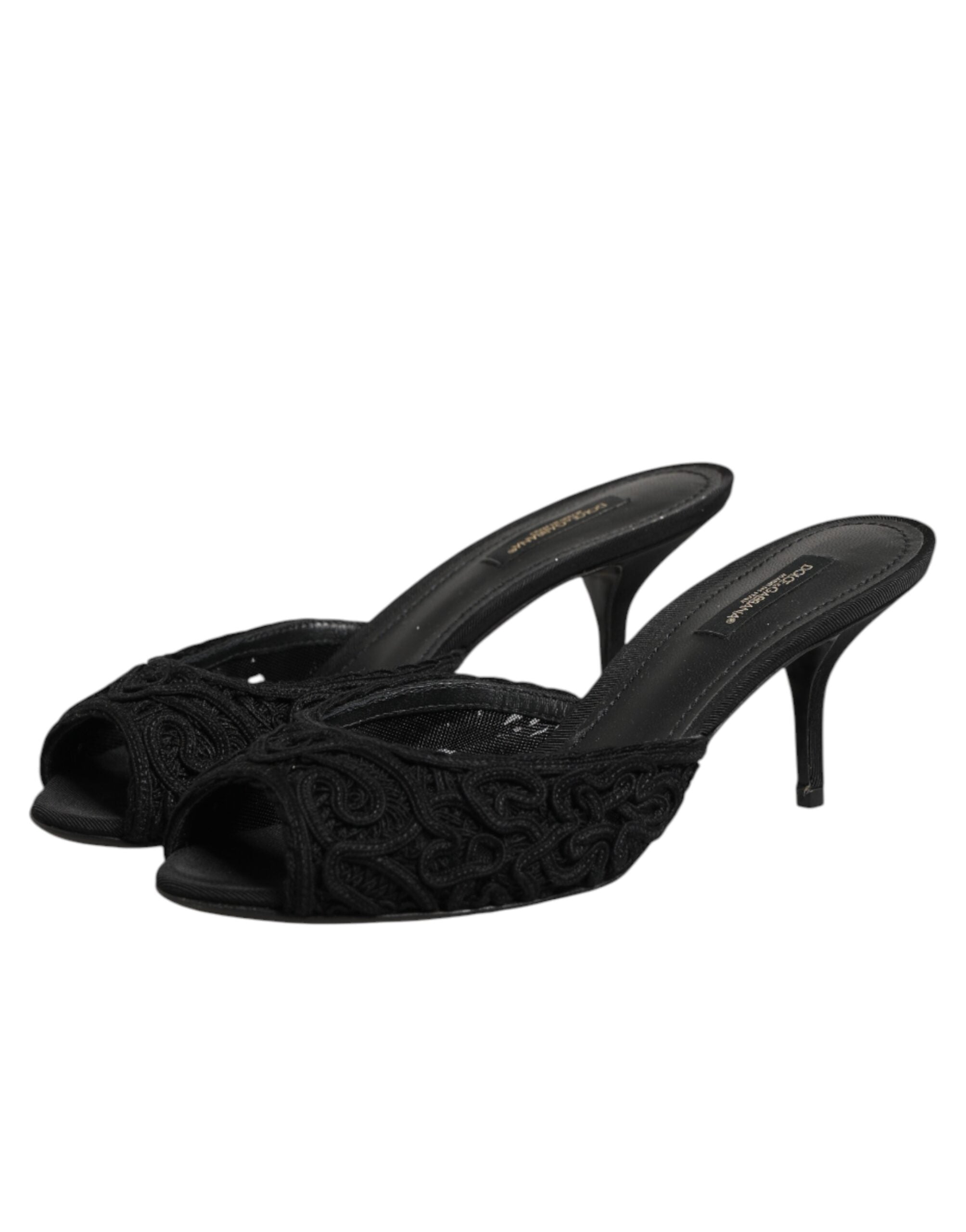 Dolce & Gabbana Schwarze bestickte Slip-On-Pantoletten mit Absatz