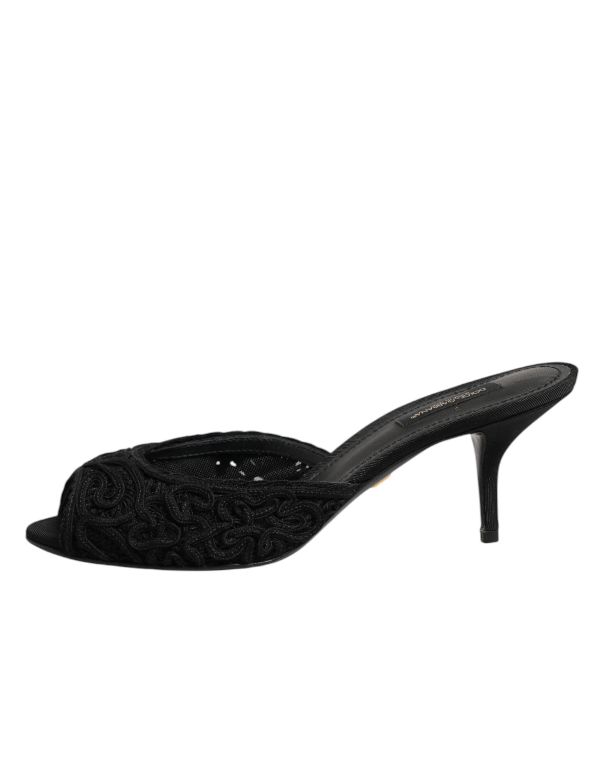 Dolce & Gabbana Schwarze bestickte Slip-On-Pantoletten mit Absatz
