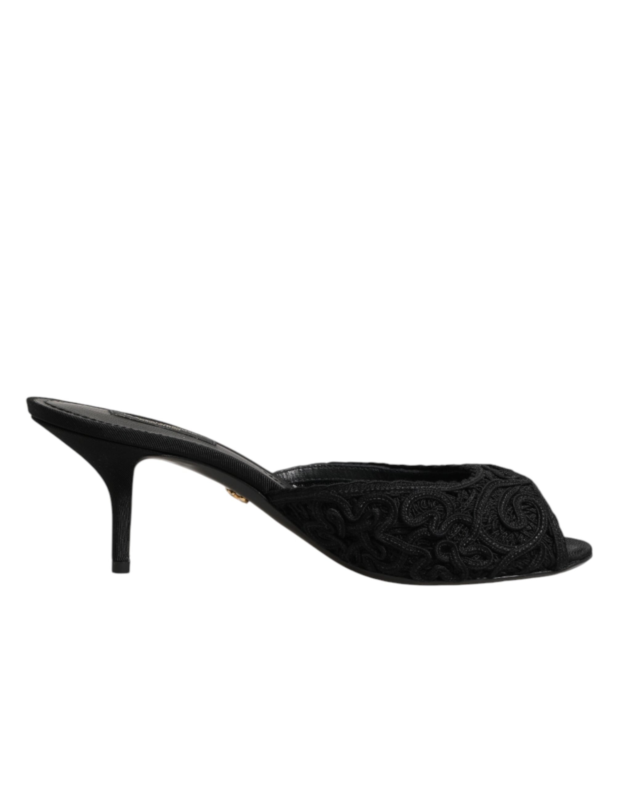 Dolce & Gabbana Schwarze bestickte Slip-On-Pantoletten mit Absatz