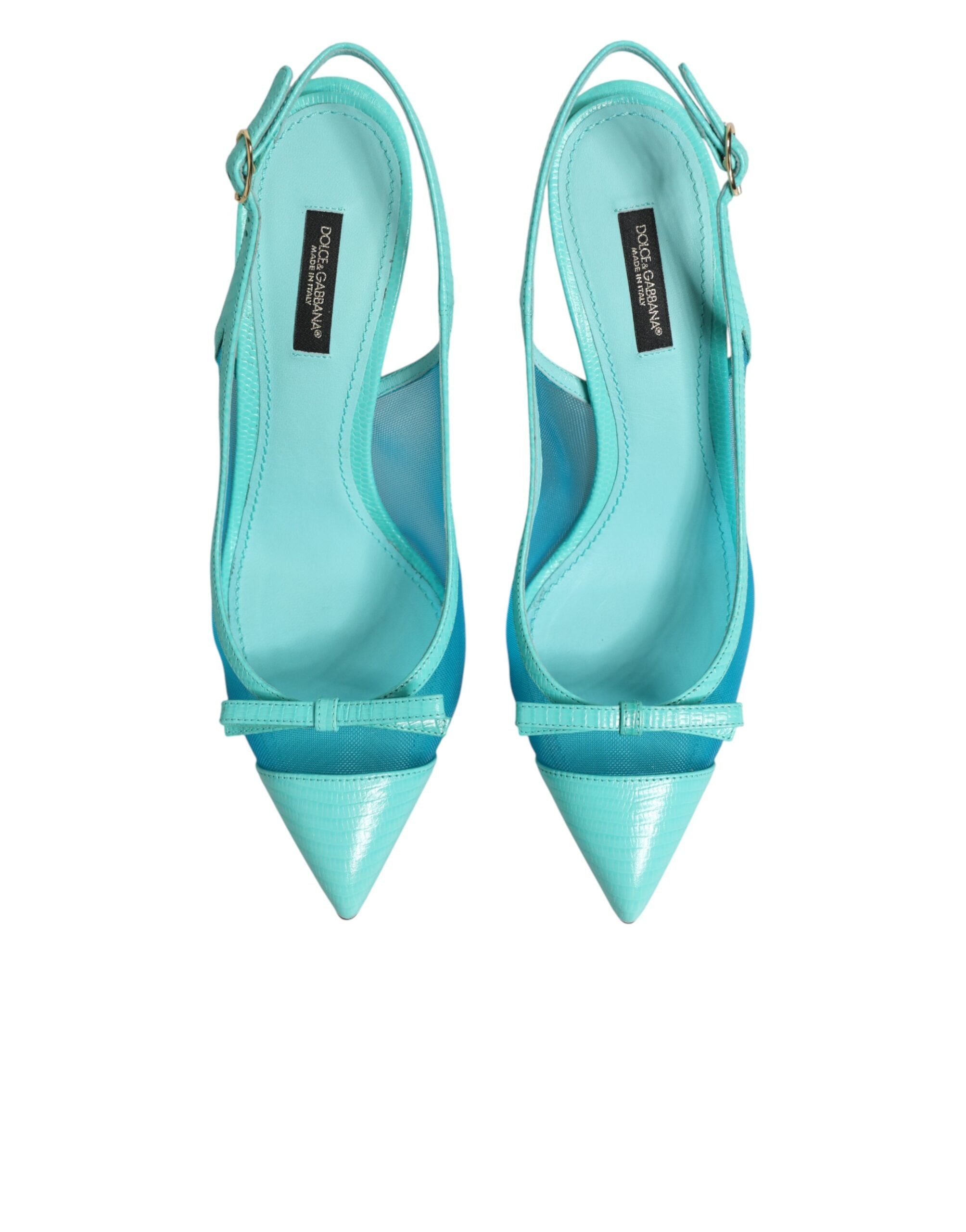 Dolce & Gabbana Hellblaue Leder-Mesh-Slingback-Pumps