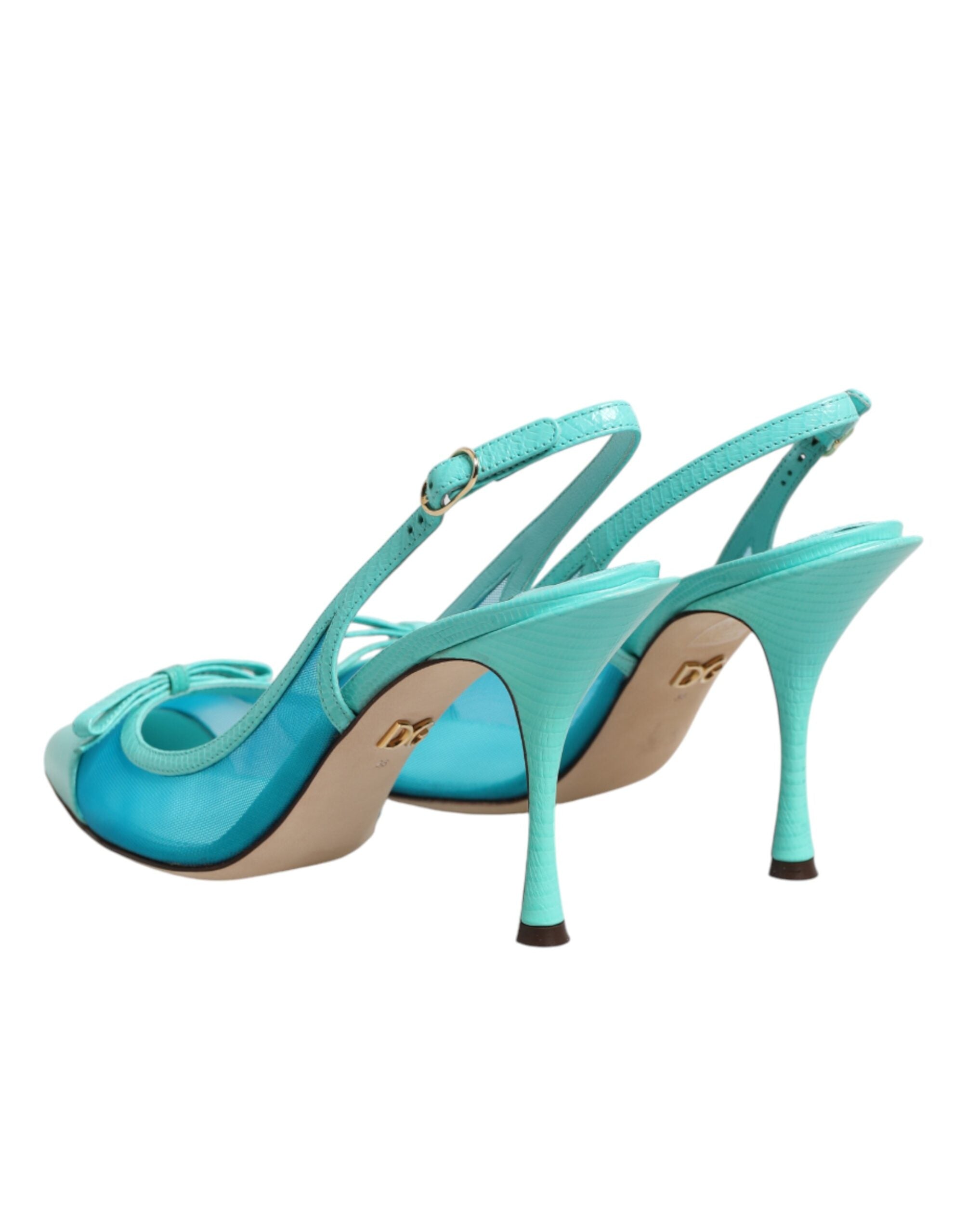 Dolce & Gabbana Hellblaue Leder-Mesh-Slingback-Pumps
